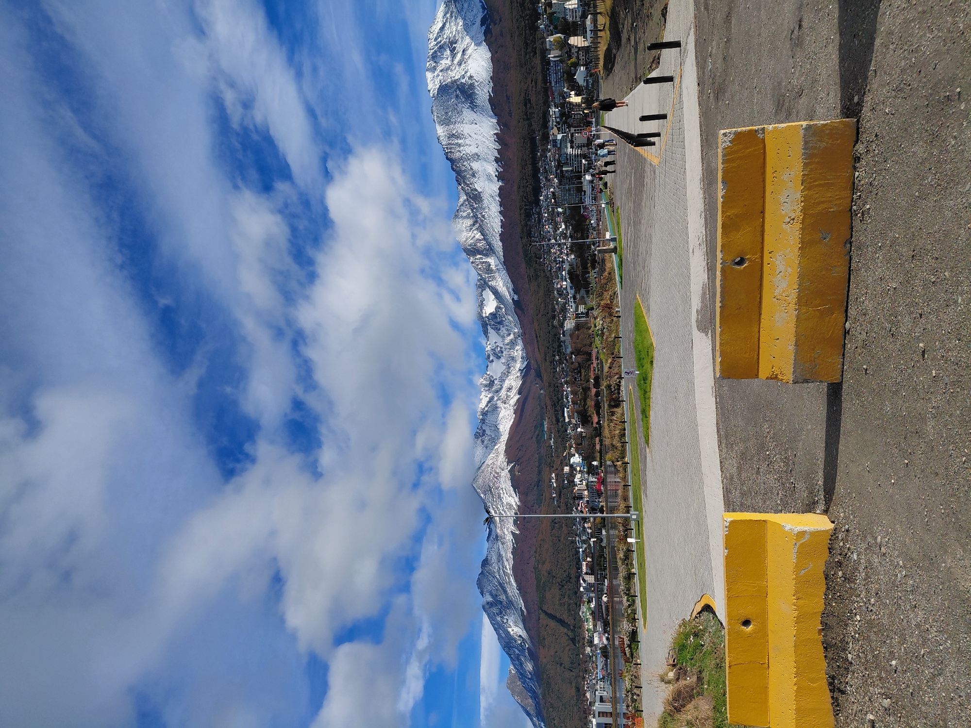 Street scene documented in Ushuaia with mountain backdrop