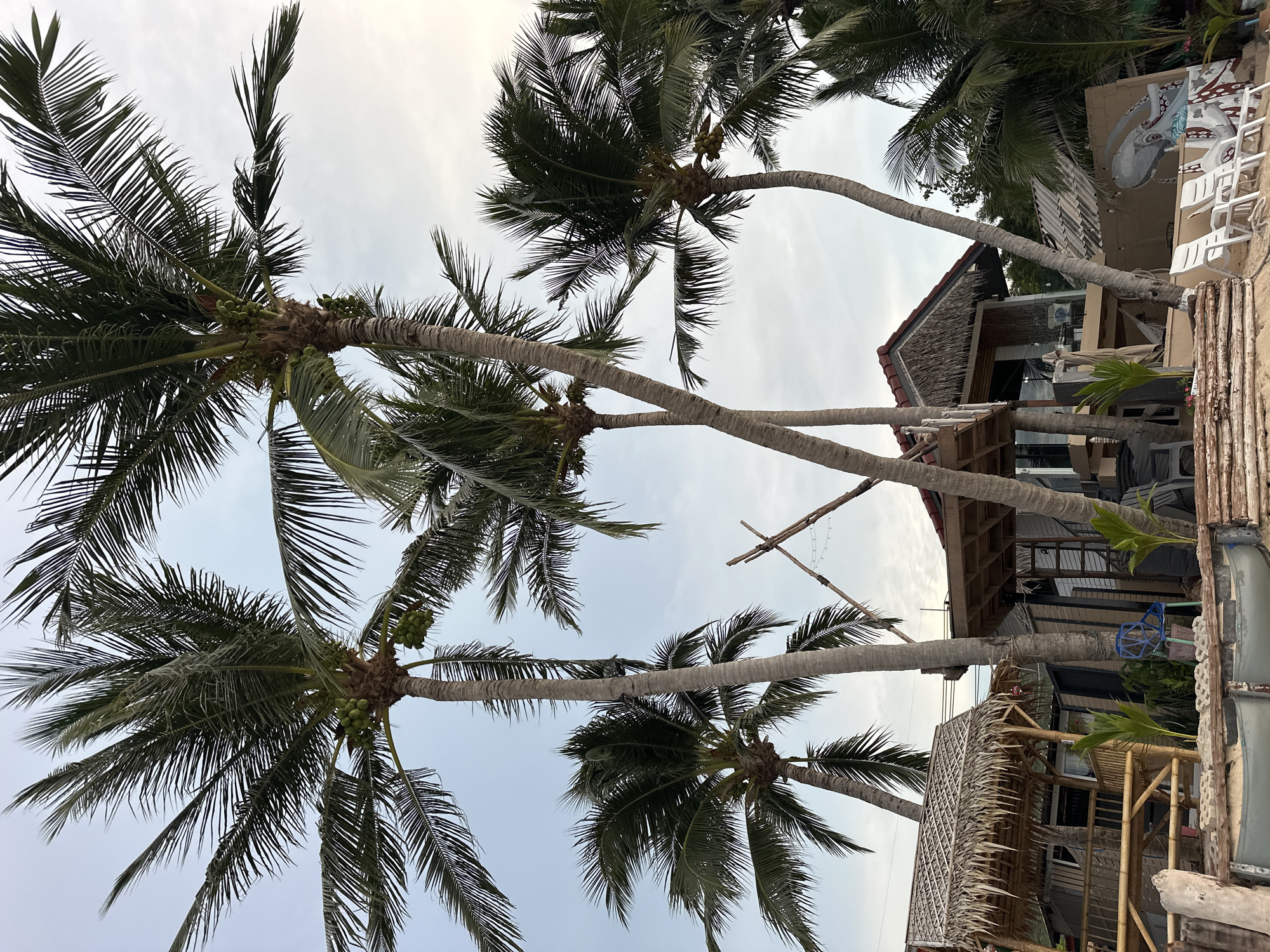 Laid-back Ko Samui coastline: beach bars, boats, and cloudy shores