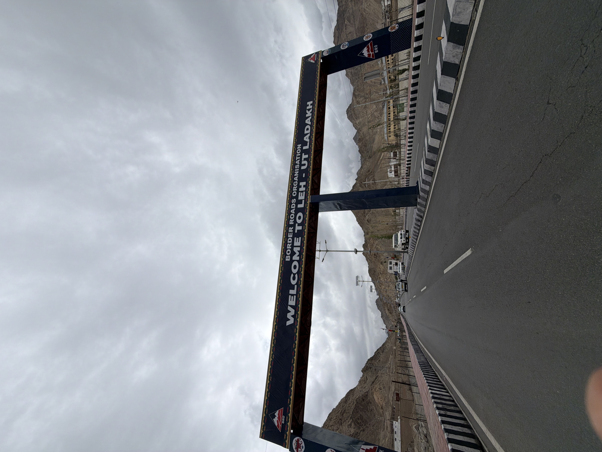 Driving into Leh through the Border Roads Organisation welcome gate