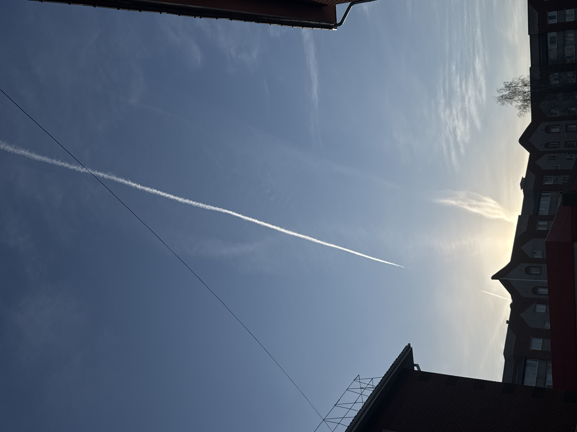 Aircraft contrail observed over Chernushka, Russia skies