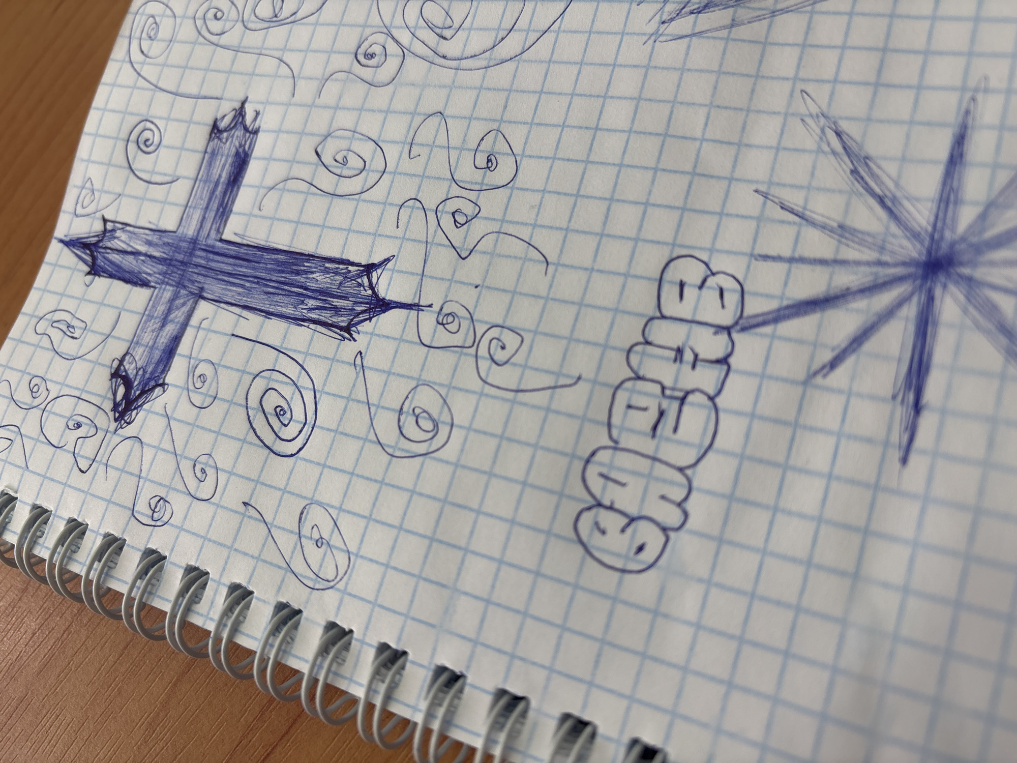 Student notebook session with doodles and classroom interactions documented