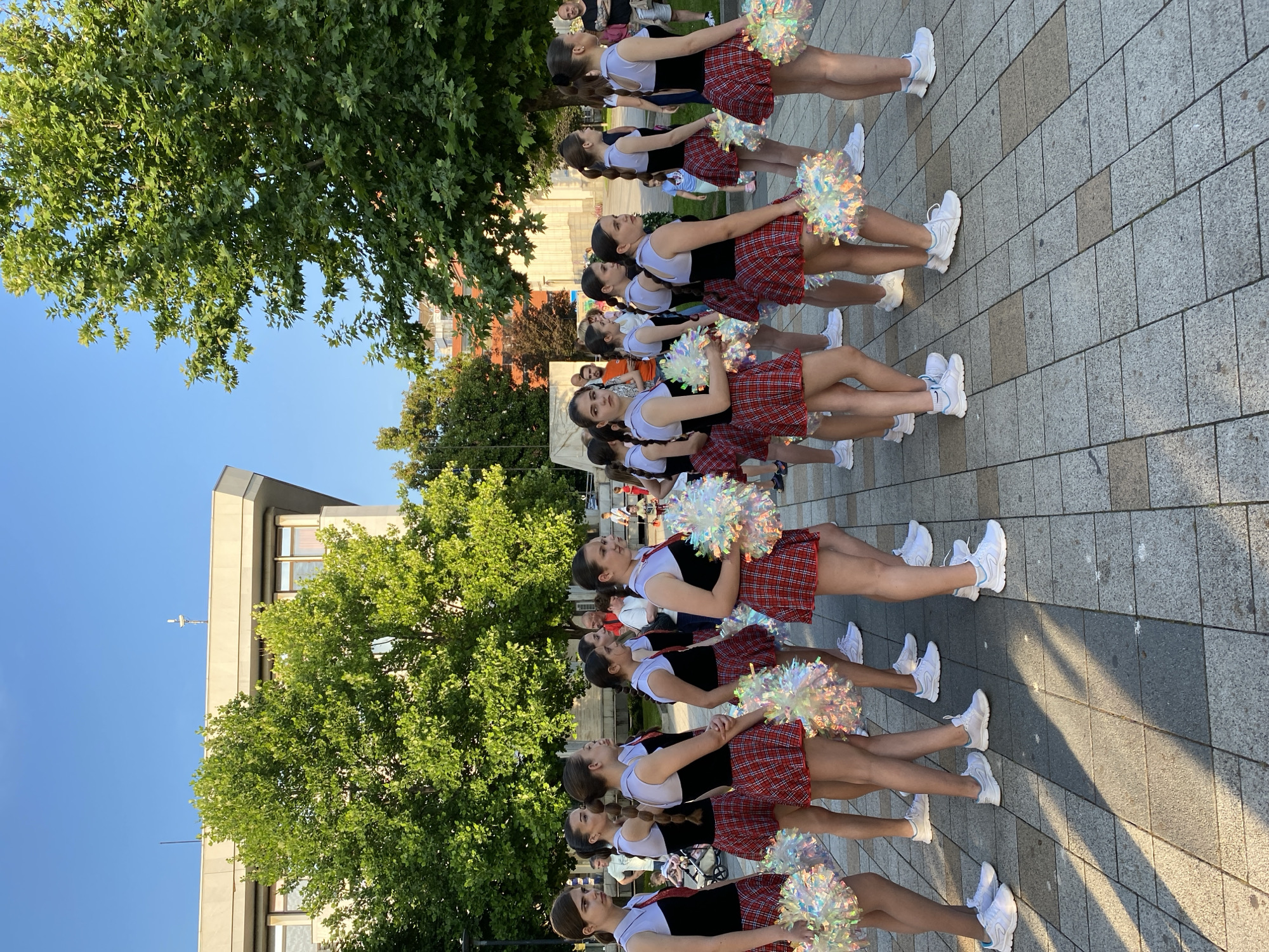 Marching band and cheerleaders perform in downtown Pleven