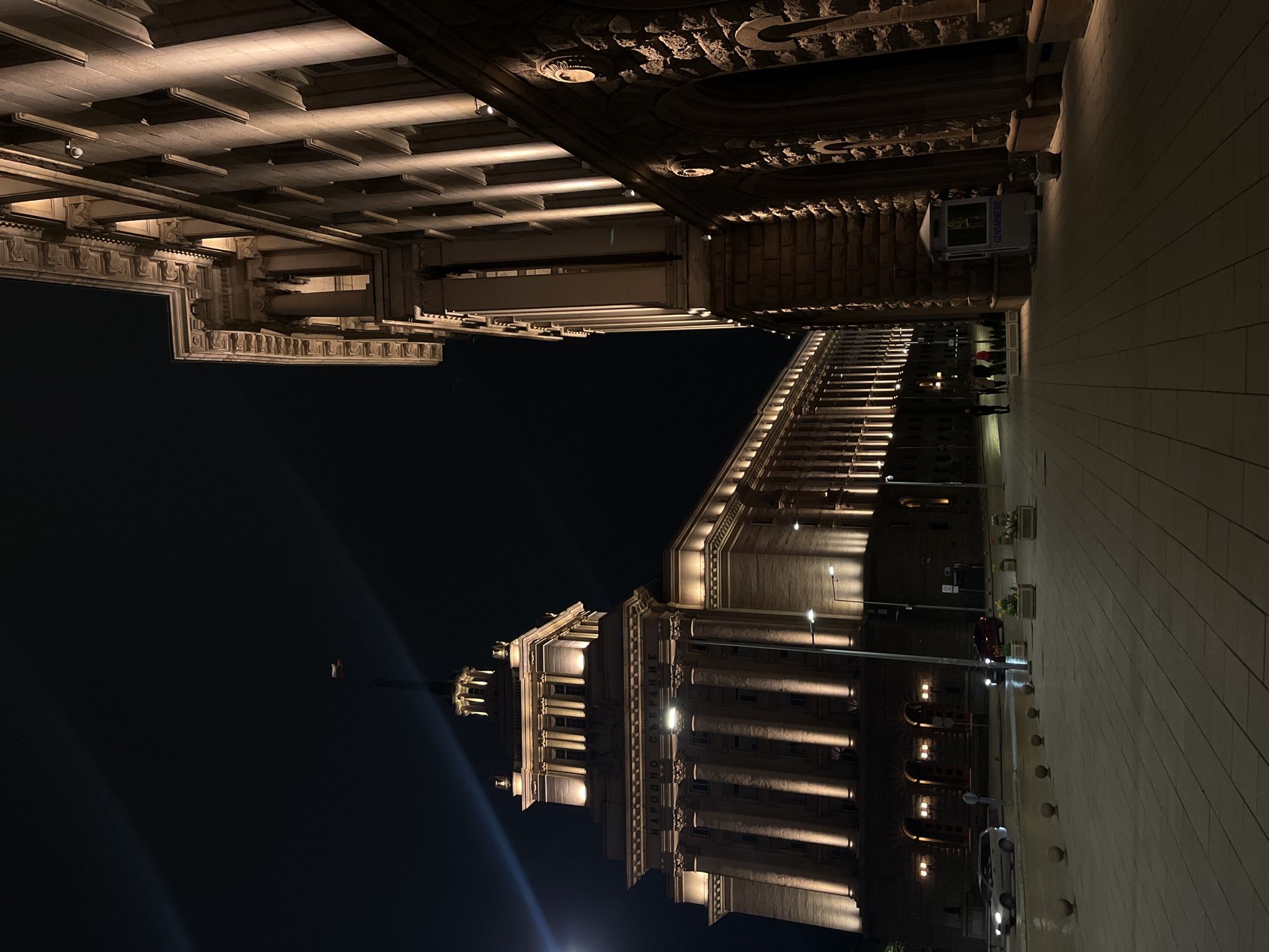 Nighttime documentation of Sofia's illuminated government buildings captured