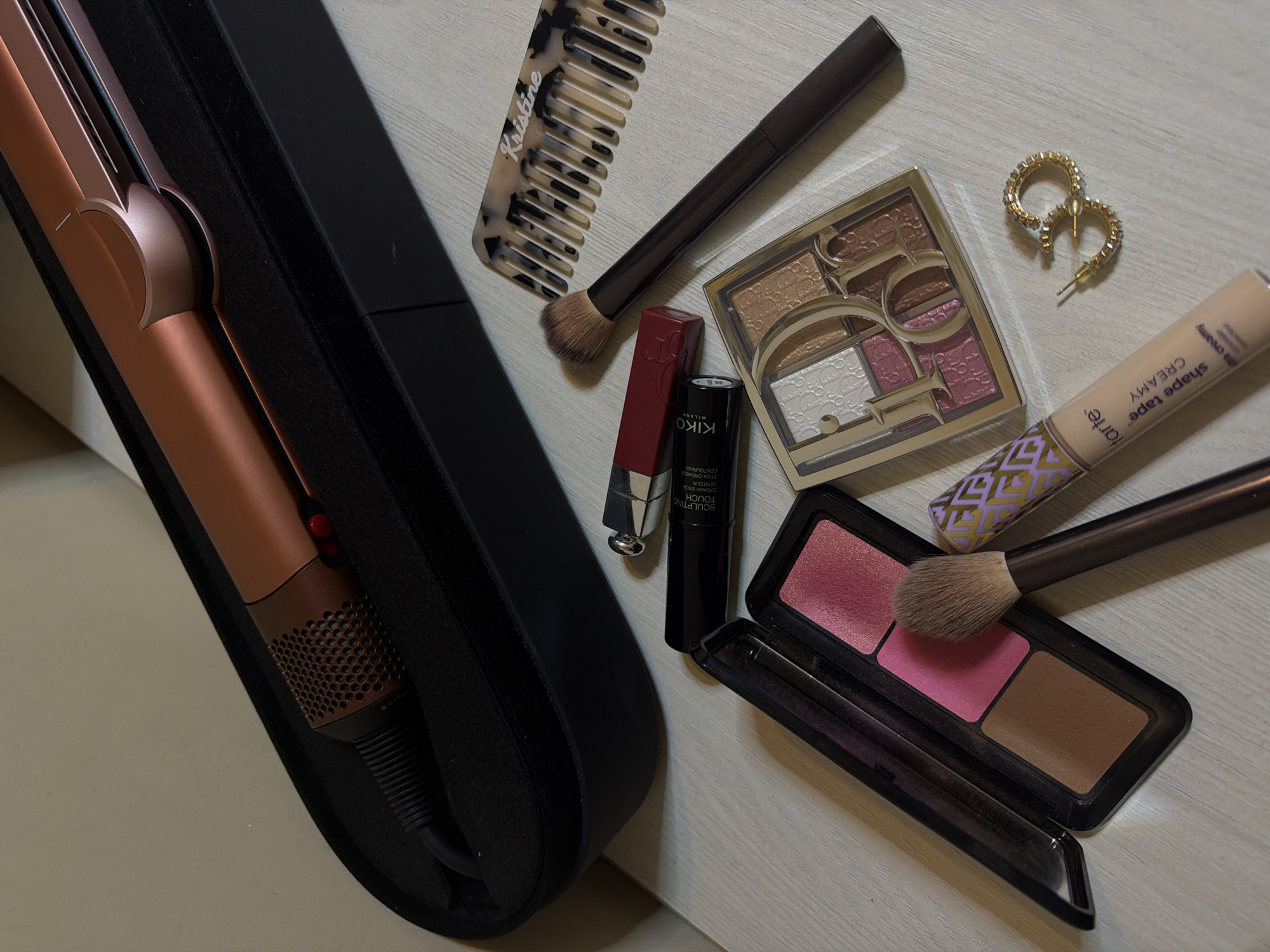 Beauty products arranged in flat lay display in Yerevan