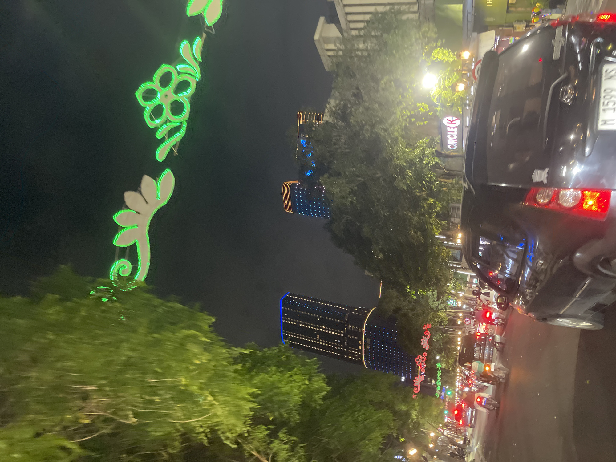 Surabaya's illuminated downtown towers at night