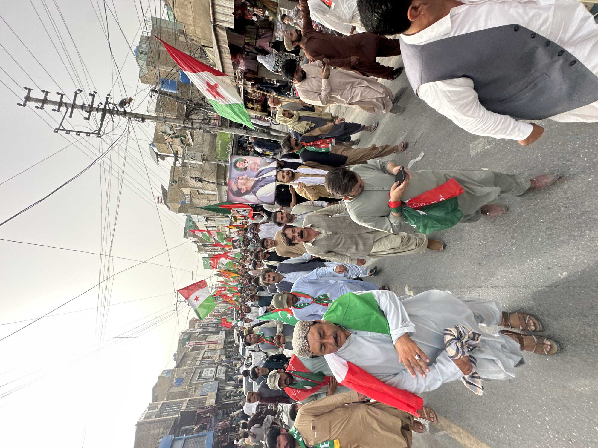 Political march with flags rolls through Quetta streets