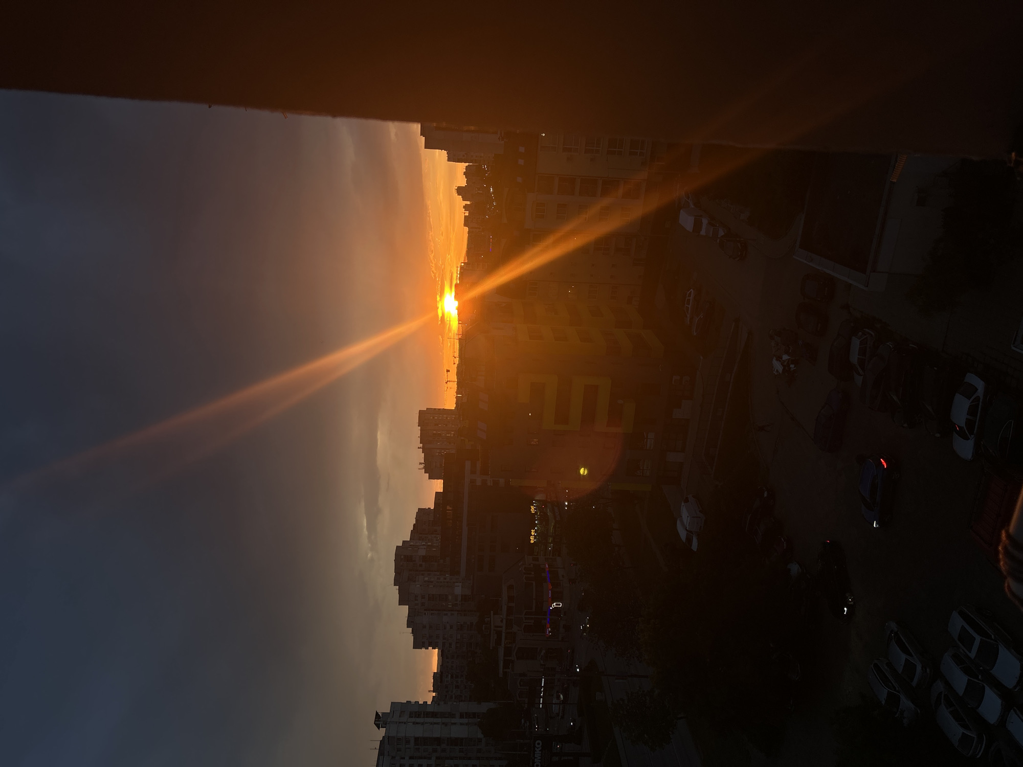 Urban sunset captured from multiple elevated viewpoints