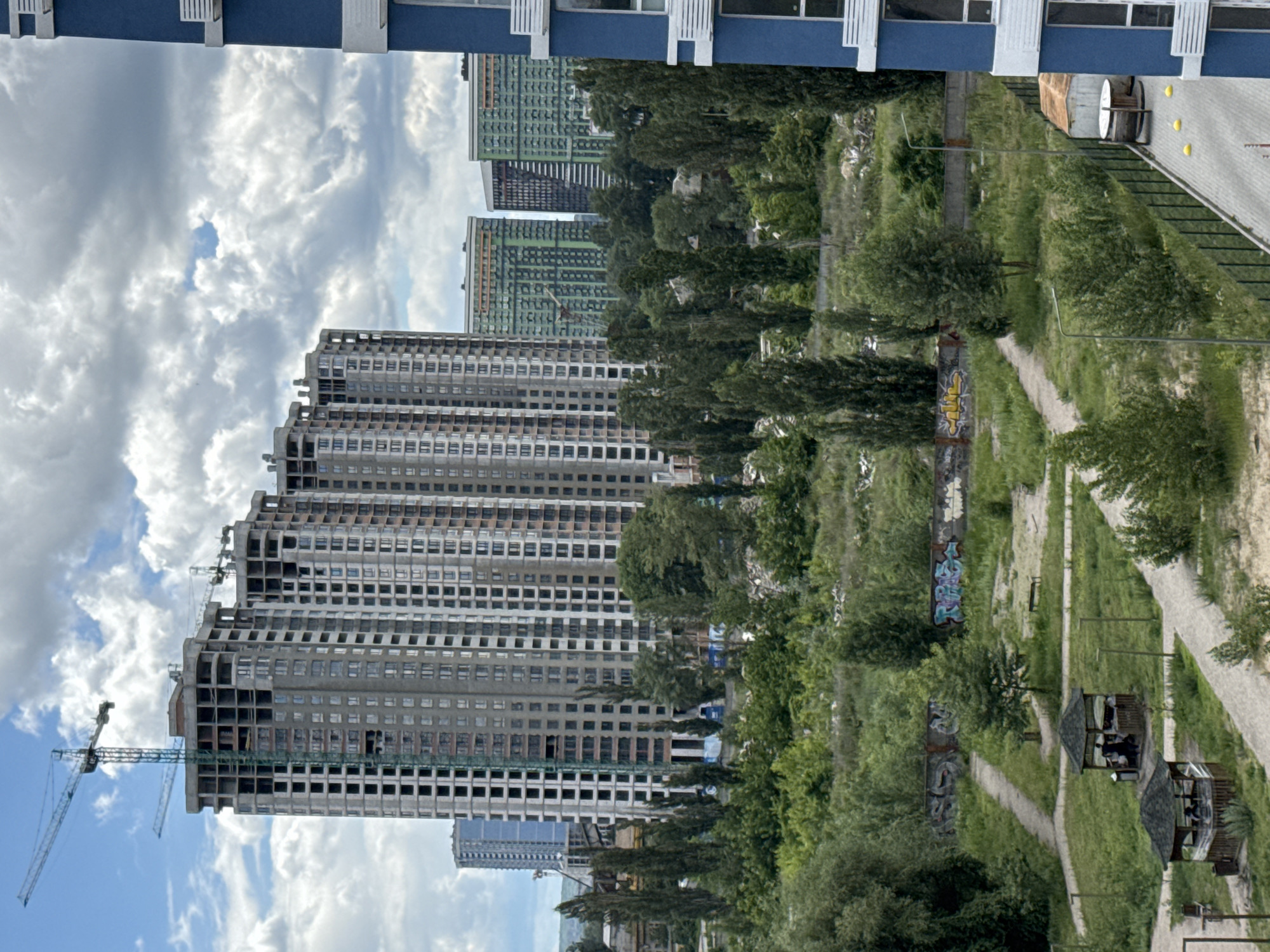 Apartment life amid urban construction and development