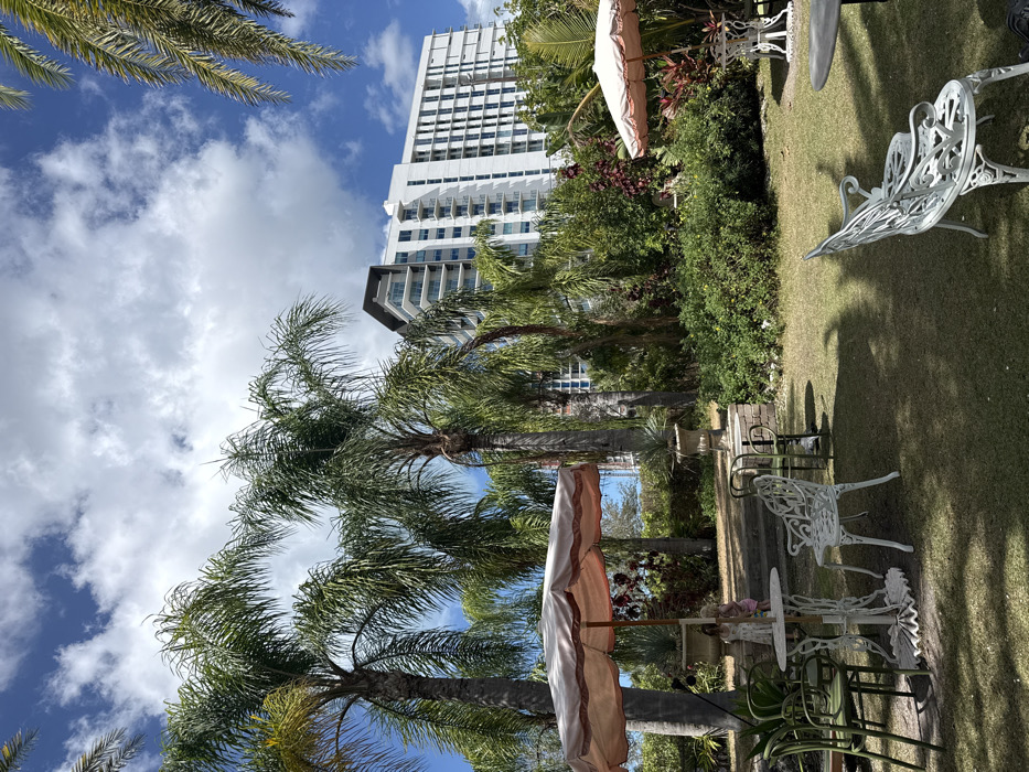 Outdoor dining scene documented in East Naples garden patio