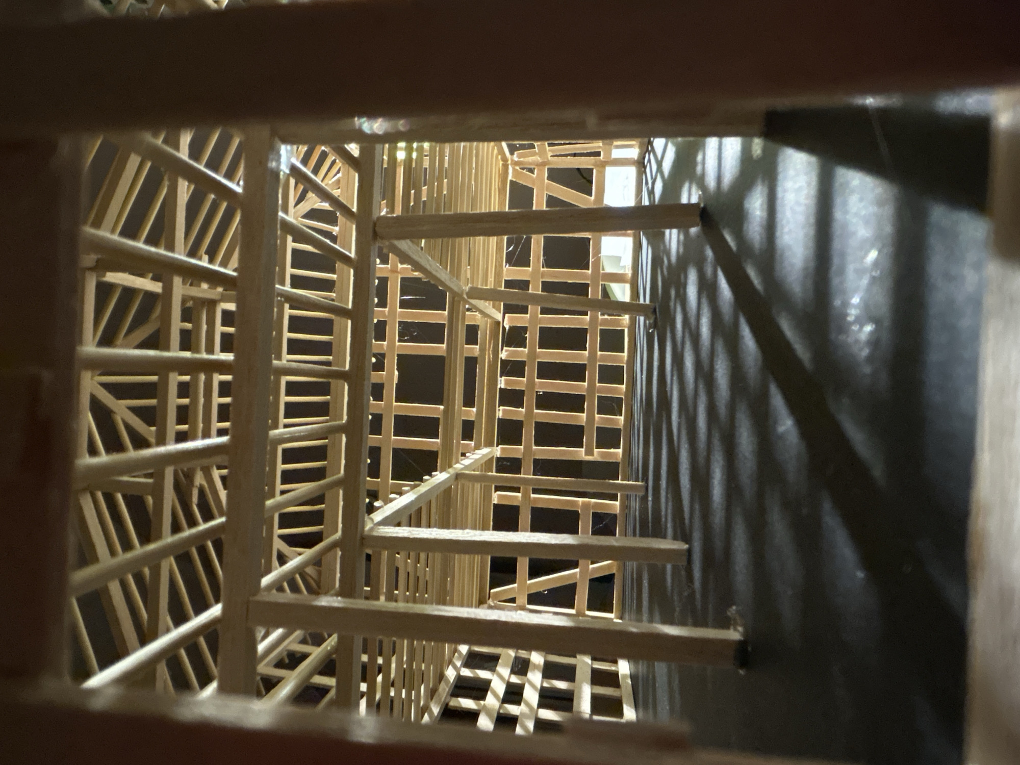 Scale model and blueprint work for a structural architecture project