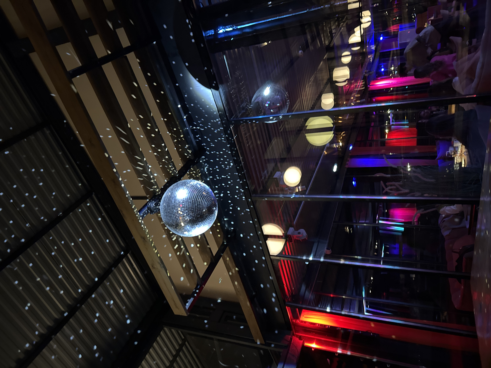 Evening restaurant visit documented with selfies, sushi, sparkling wine