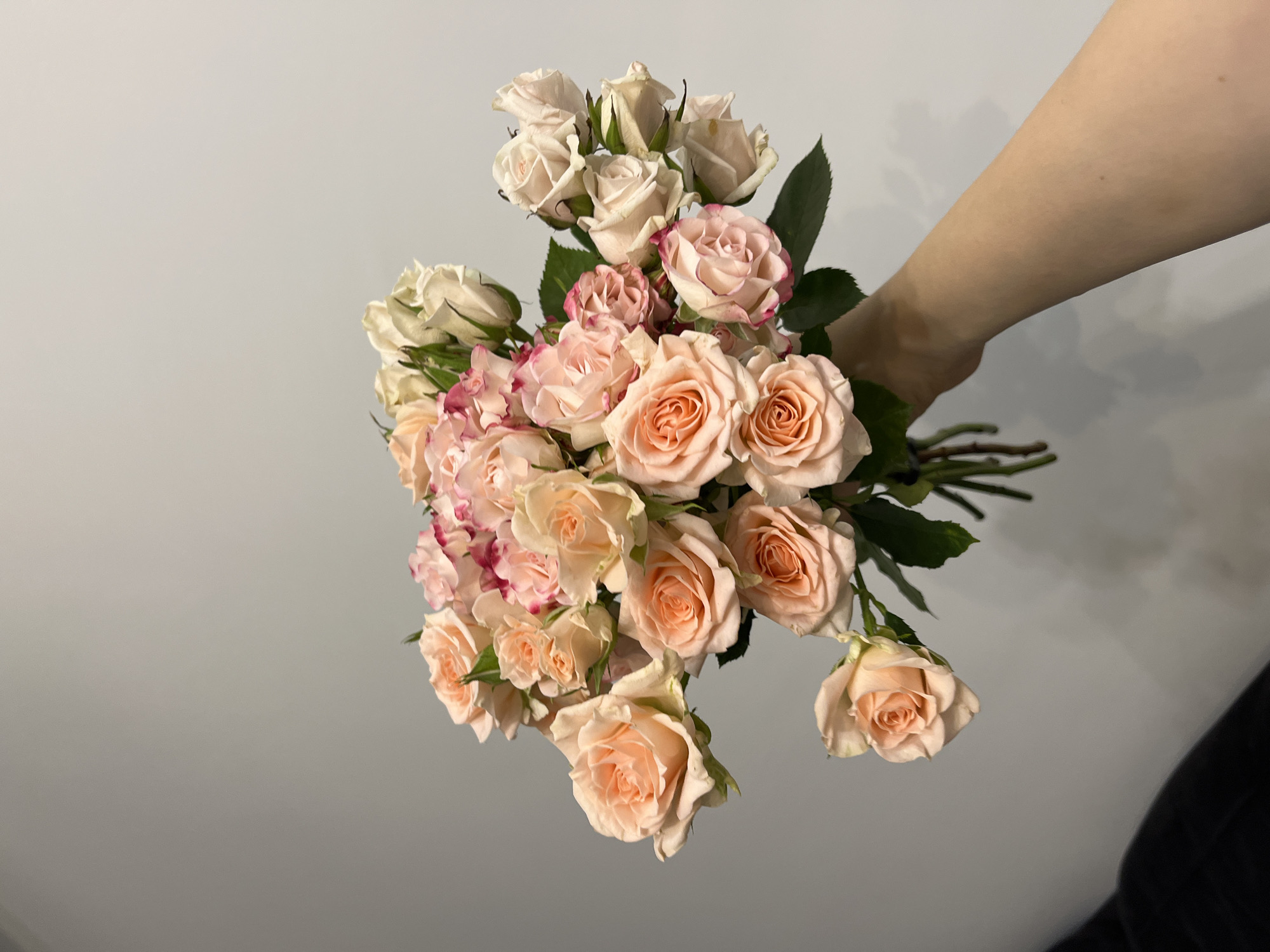 Person poses with colorful rose bouquet in Limassol