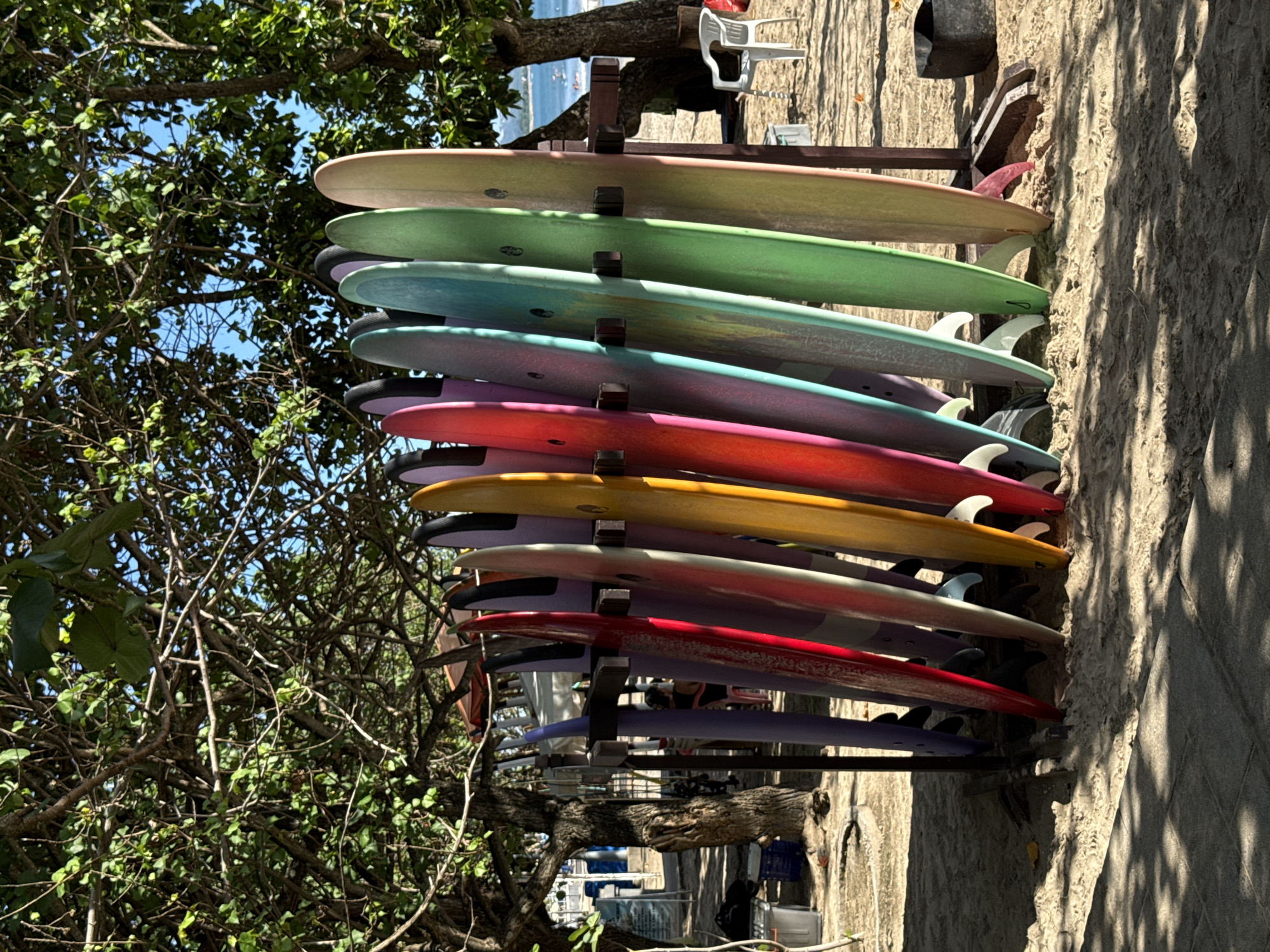 Clear morning conditions documented at Kuta beach surfboard area