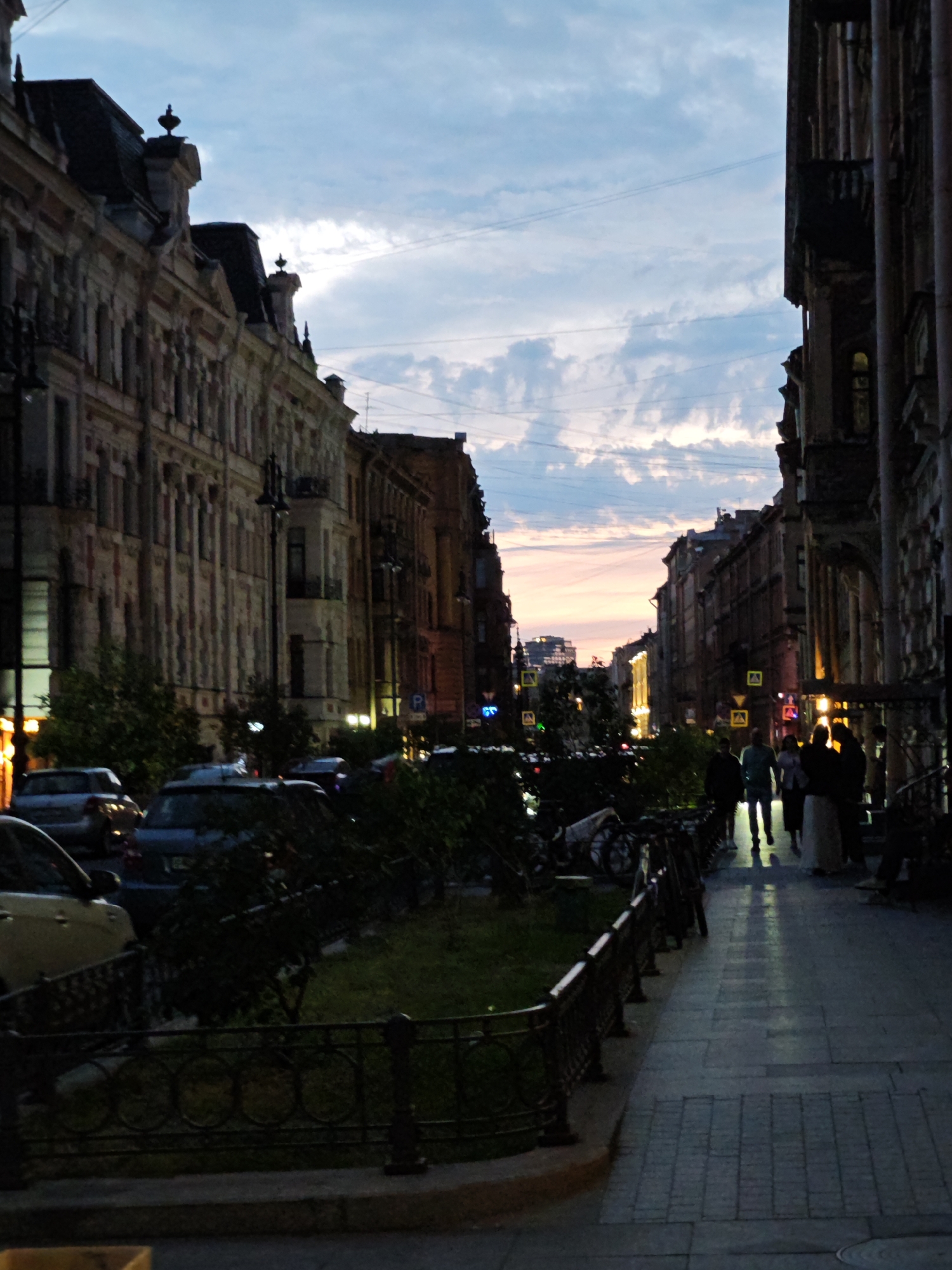 Evening architectural scenes documented across Saint Petersburg at dusk
