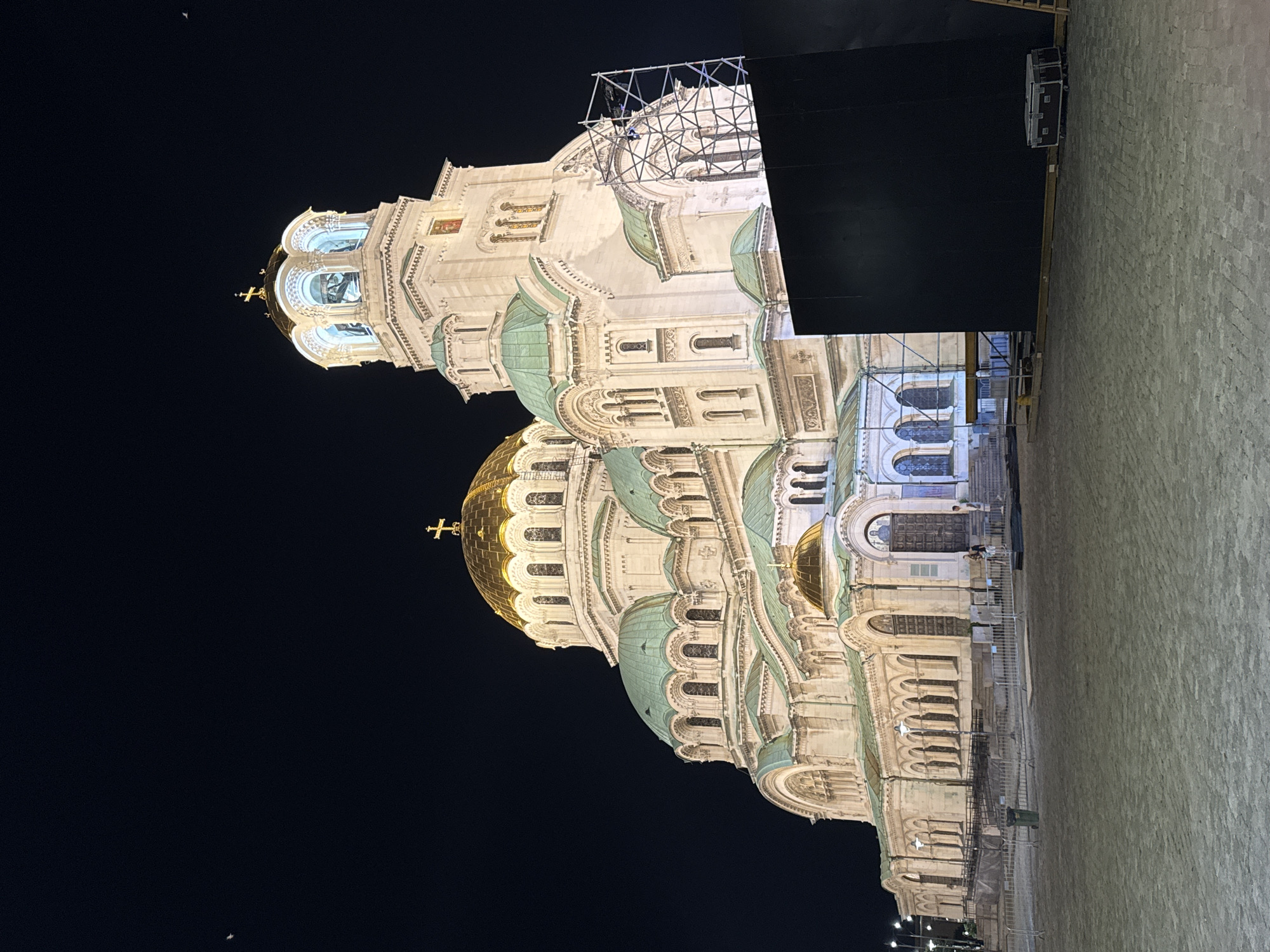 Alexander Nevsky Cathedral lit up at night, Sofia