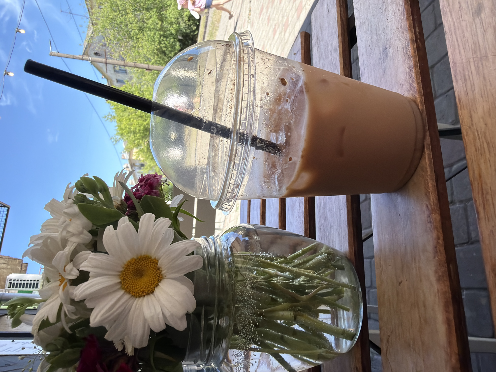 Flowers, iced coffee, and a sunny afternoon outing