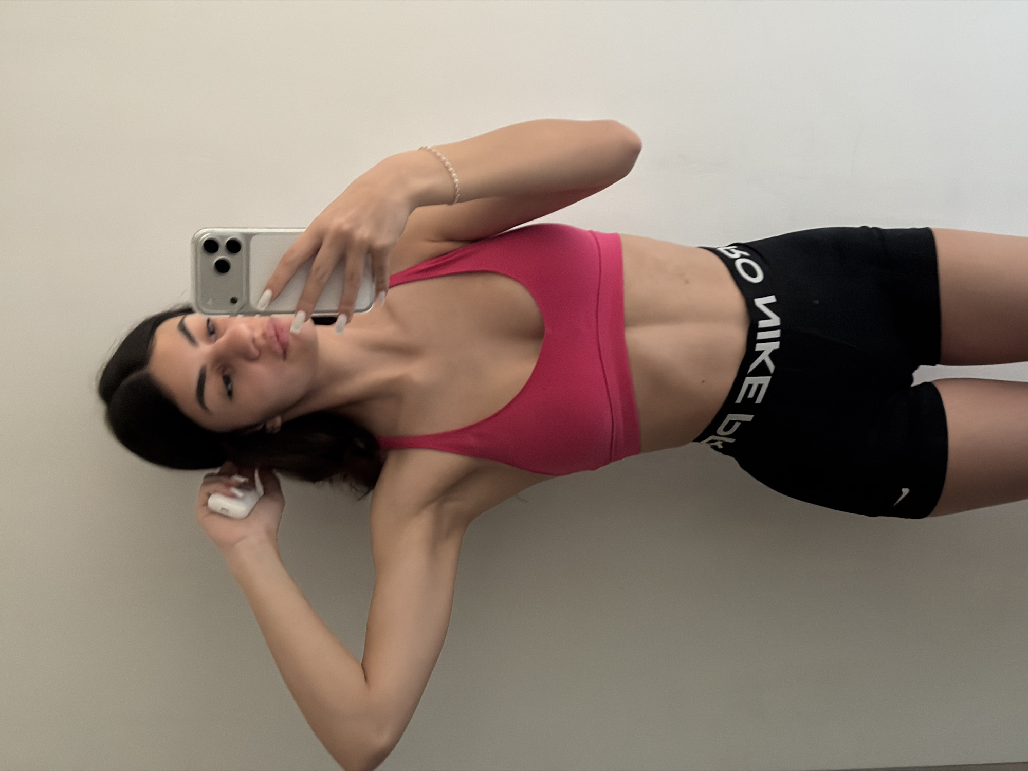 Woman takes indoor selfies in sportswear in Gabrovo