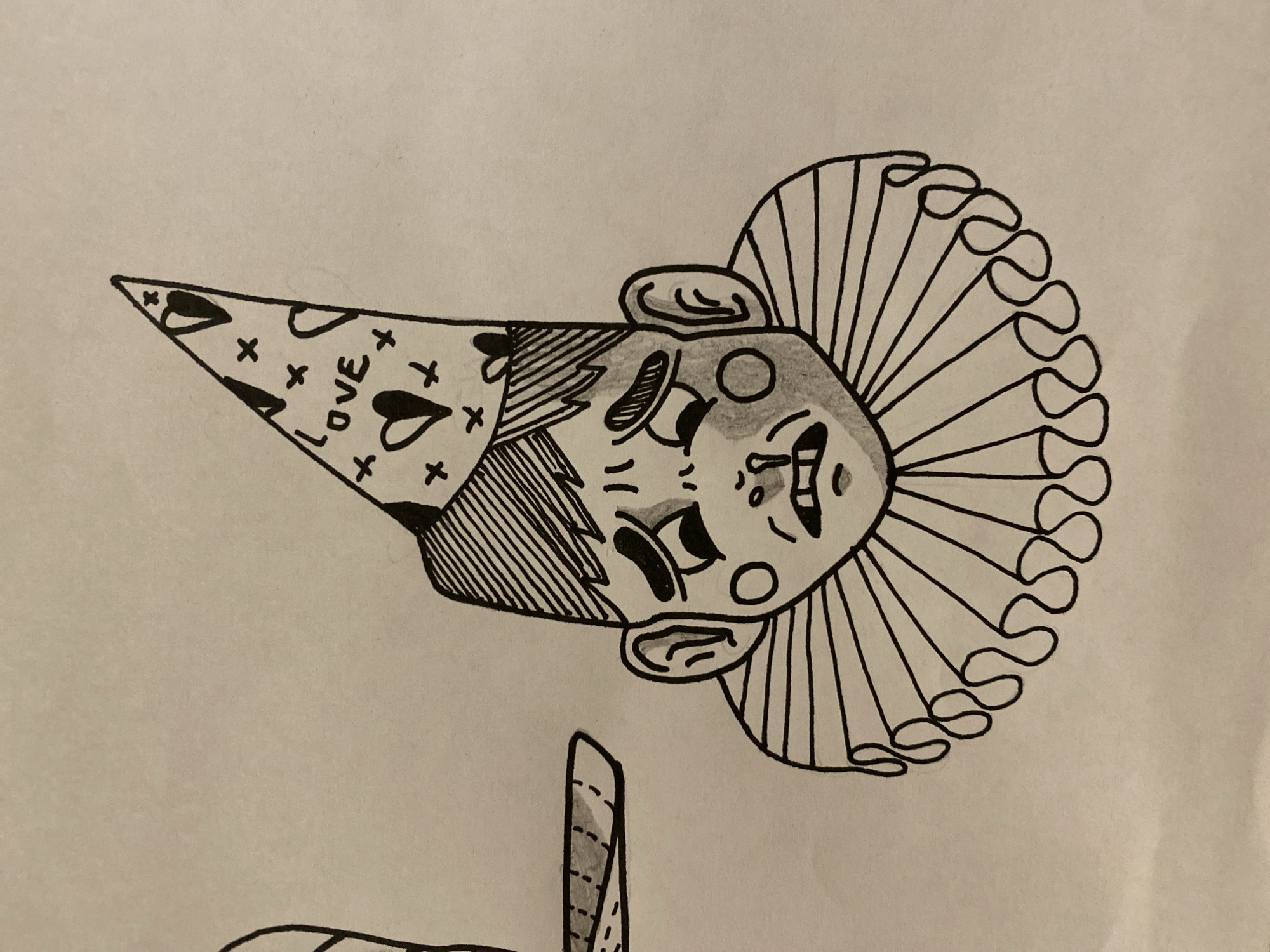 Clown sketch with love-themed hat documented in Ushuaia