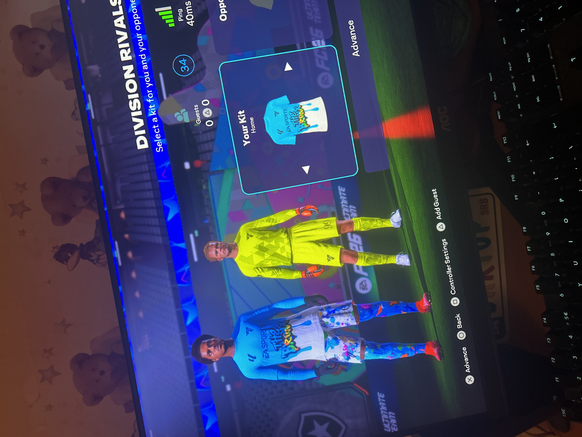 Gamer documents EA Sports FC 24 kit selection in Sofia