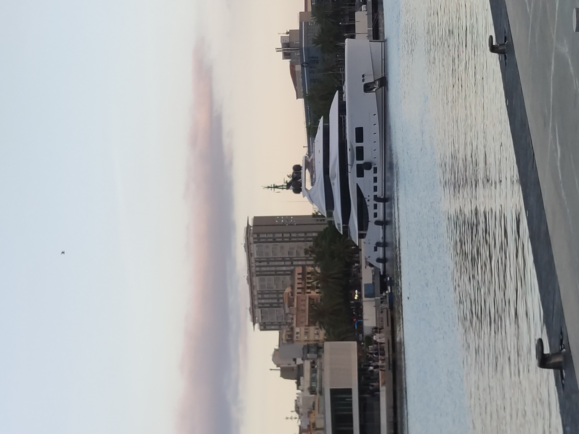 Evening harbor scenes and outdoor performance documented in Barcelona