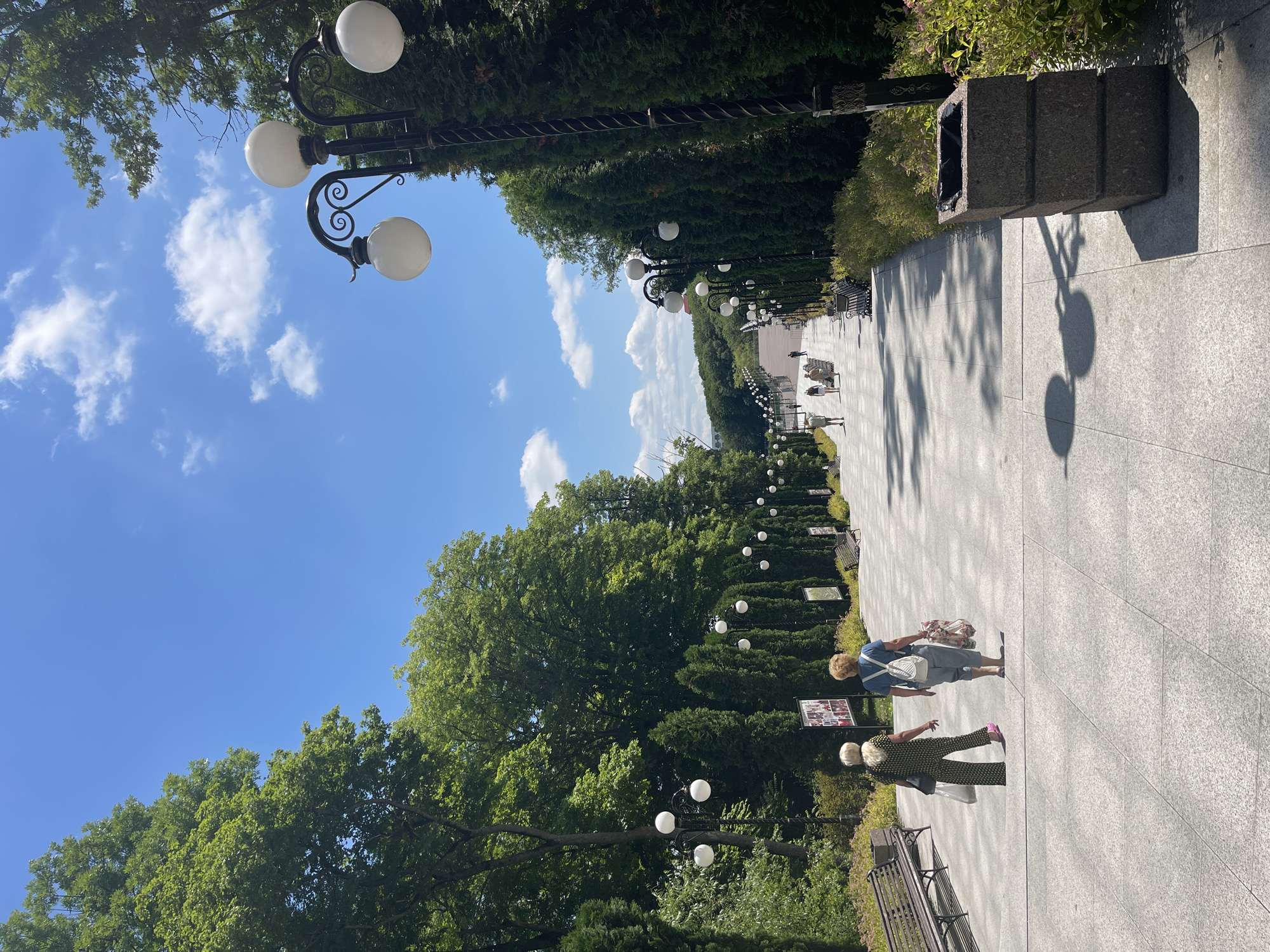 Morning walk through Zheleznovodsk's sculpture-lined promenade park