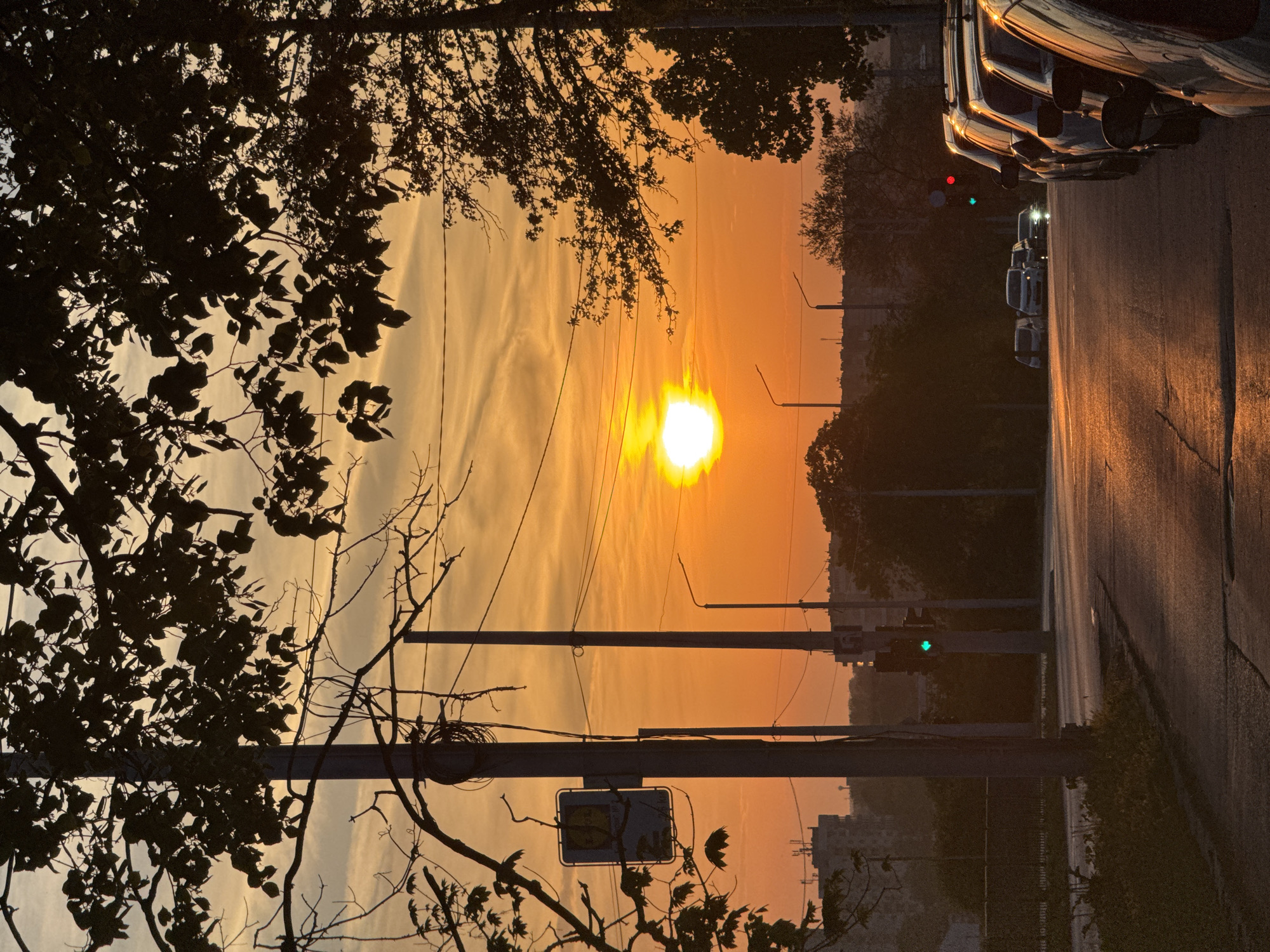 Sunset documented across urban Dobrich, Bulgaria in evening observations