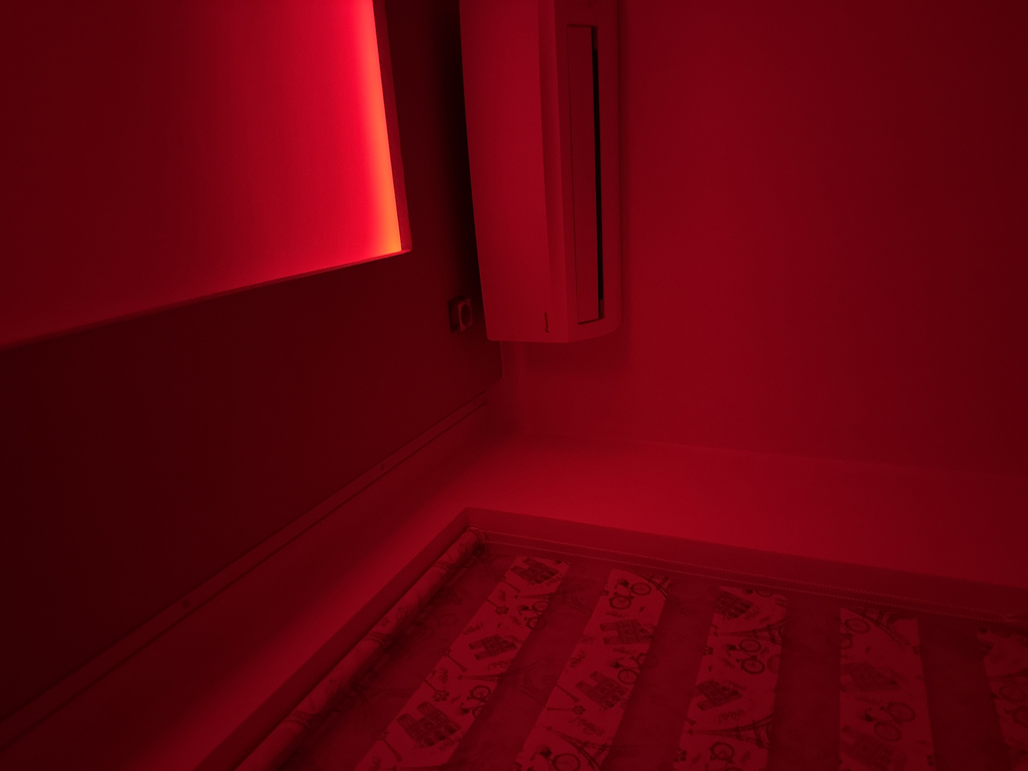 Red-lit interior corner documented in Targovishte, Bulgaria