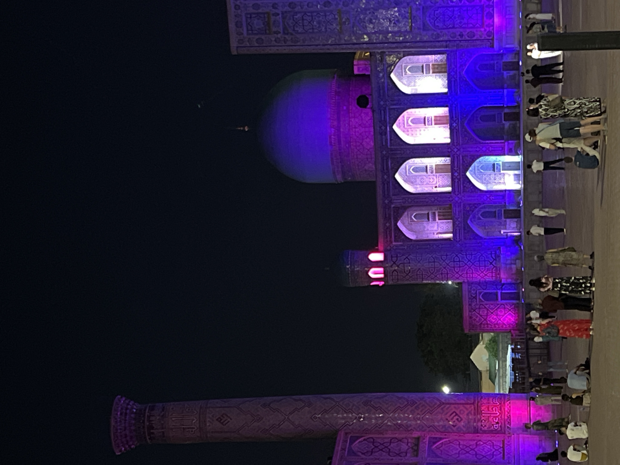 Registan Square draws evening crowds under colorful light displays