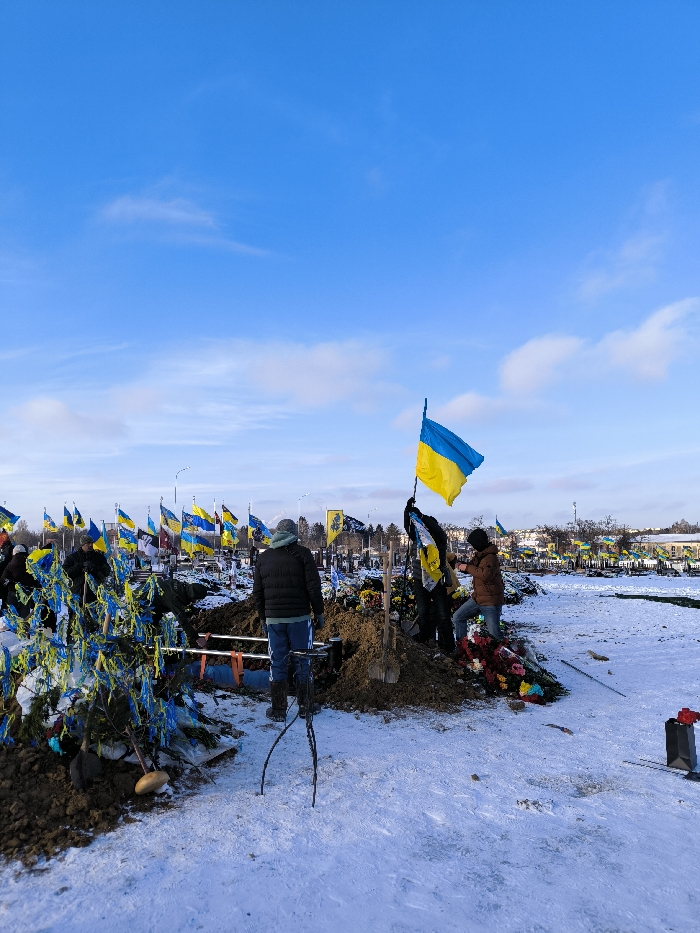 Snow covers military cemetery in Vinnytsia with memorial wreaths