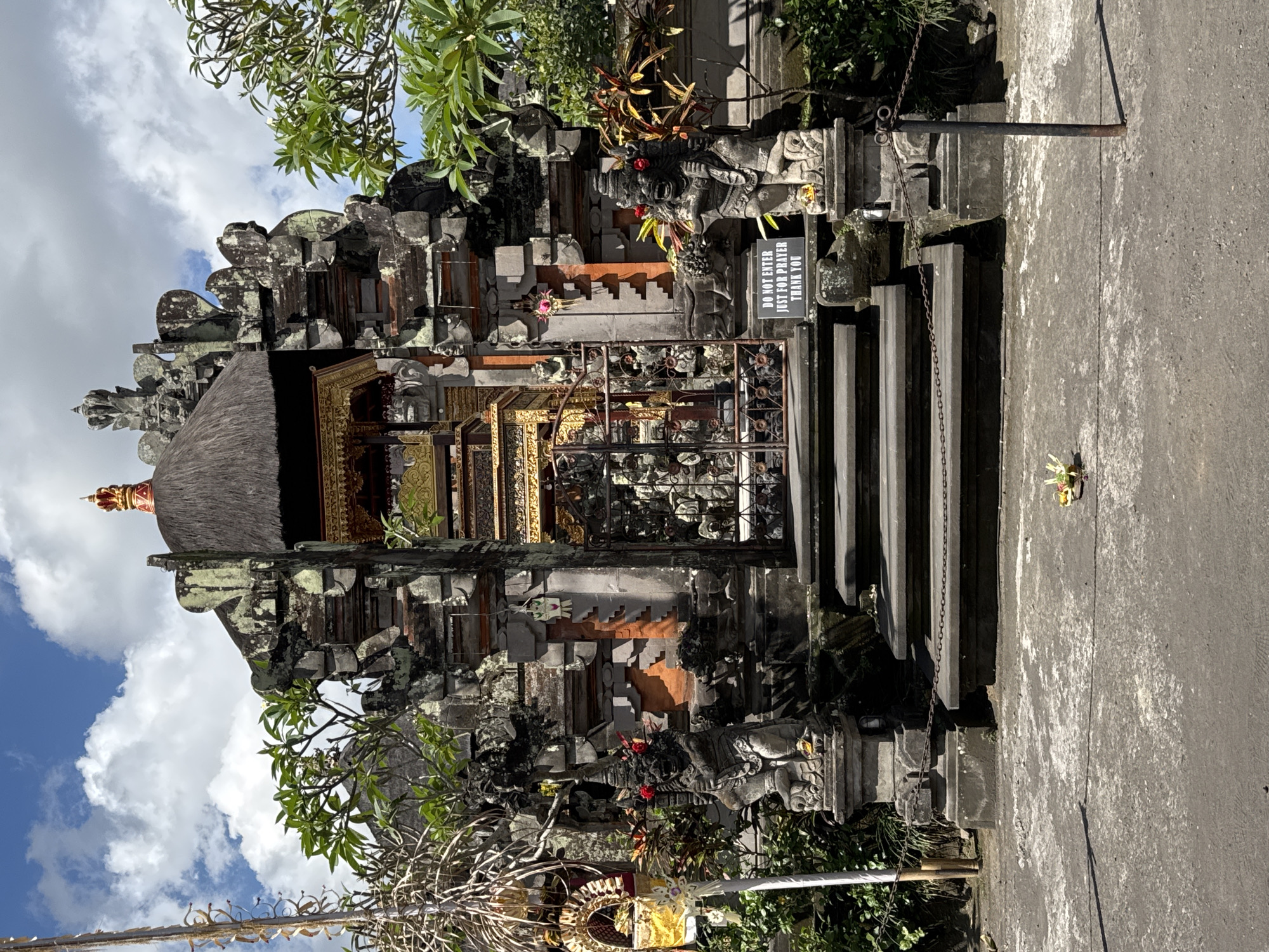 Ubud temple architecture and festival street decorations, Bali