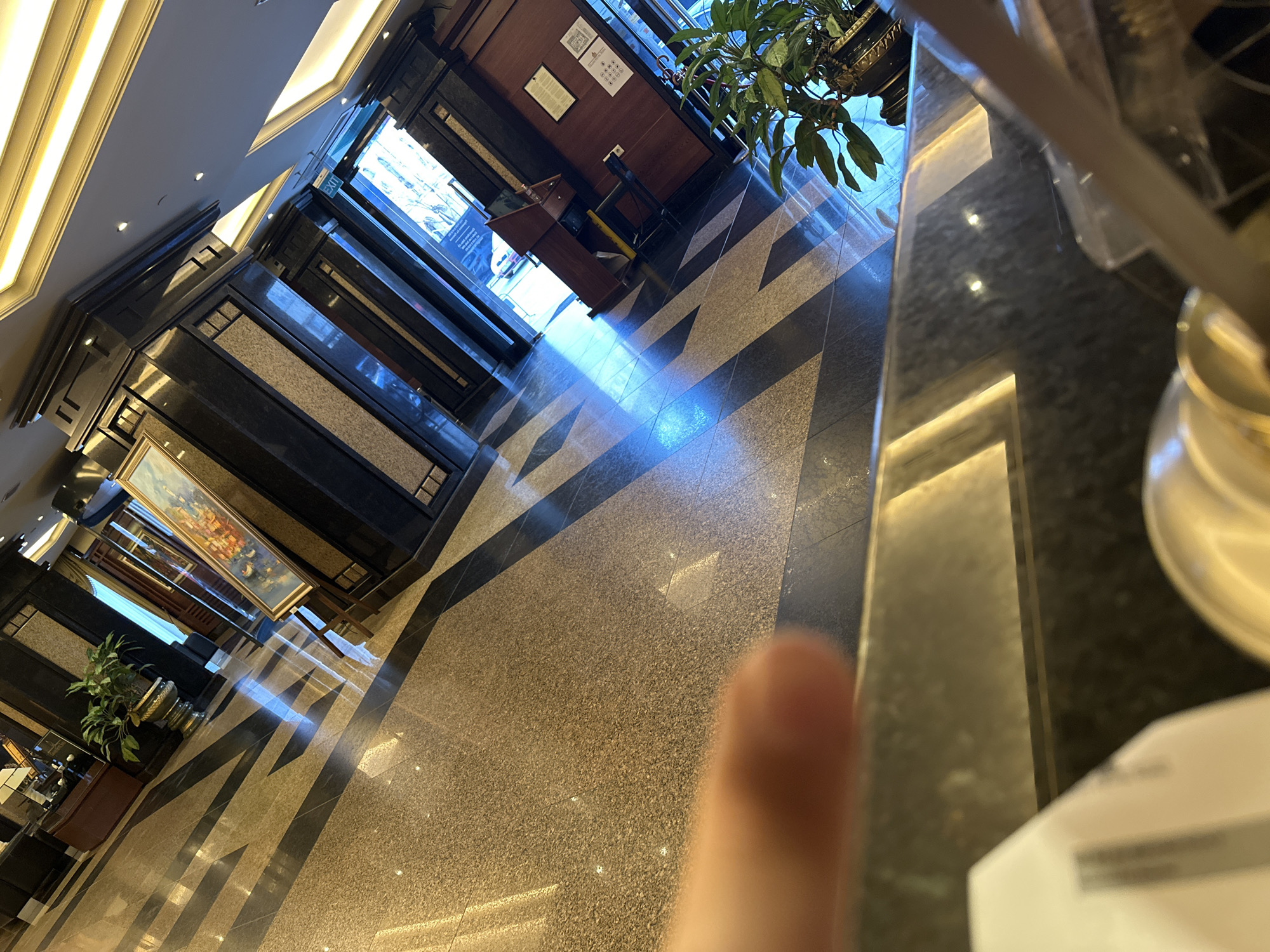 Hotel lobby photographed in Sofia, Bulgaria early morning