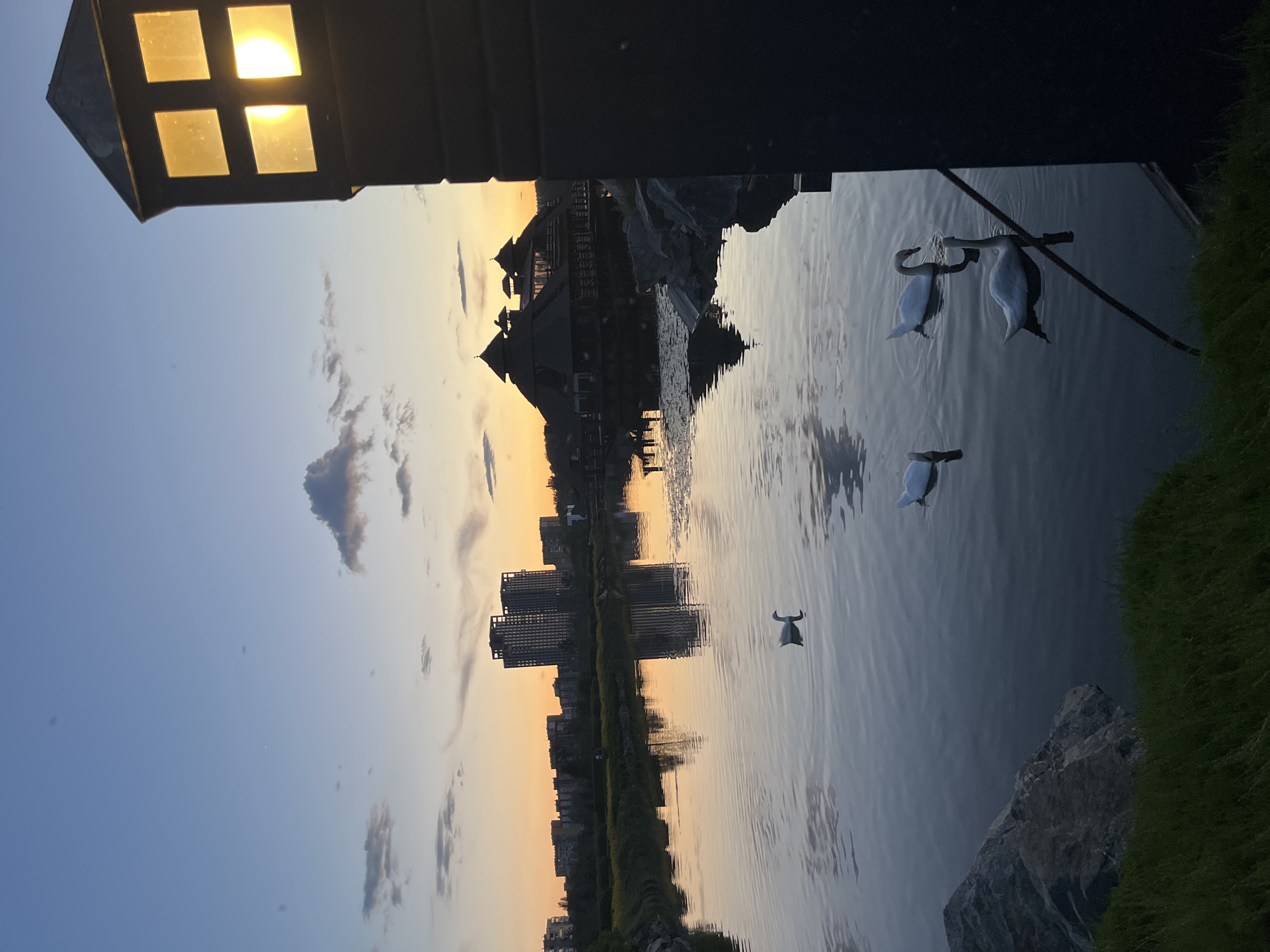Dnipro park at golden hour: wildlife, ponds, and thatched architecture