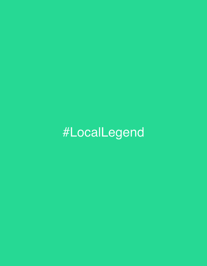 #LocalLegend hashtag graphic on turquoise background