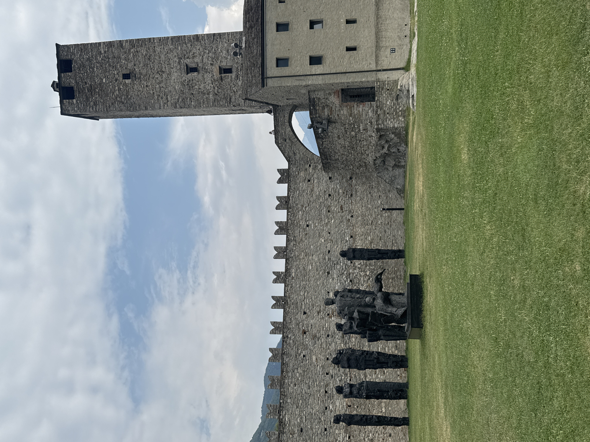 Castel Grande courtyard with abstract sculpture exhibition, Bellinzona