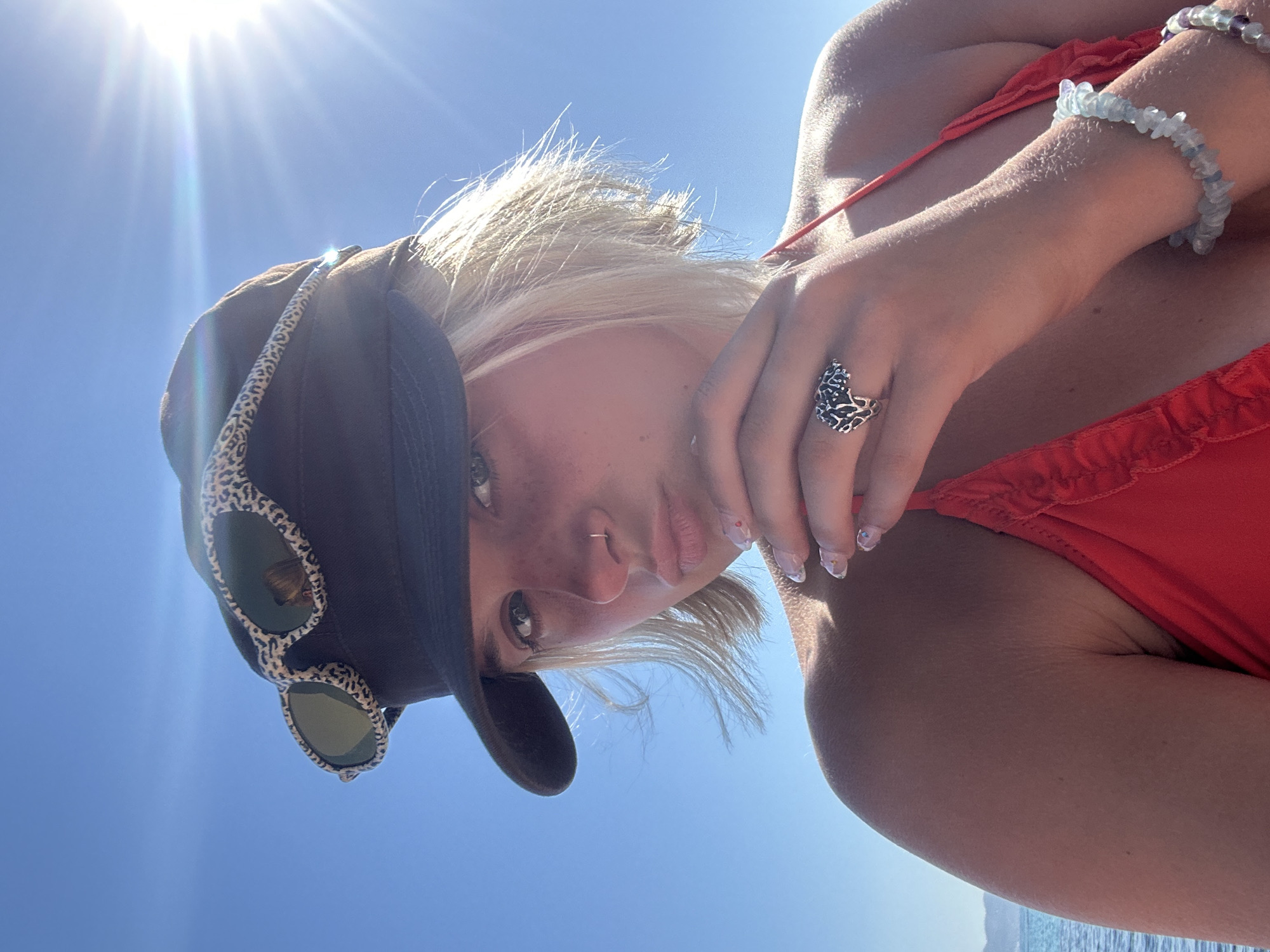 Sunny selfie moment on a clear summer day in Zakynthos