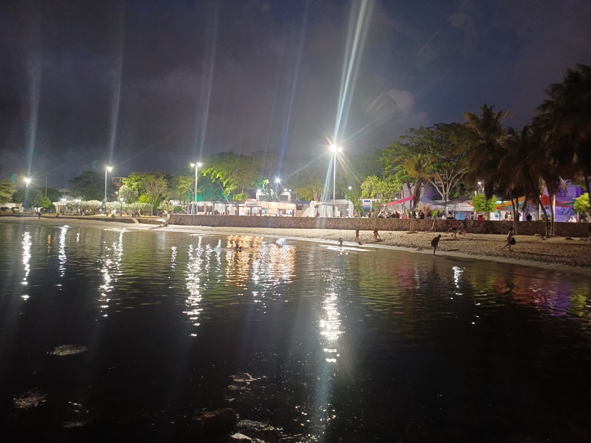 Juan Griego's waterfront at sunset and into the night