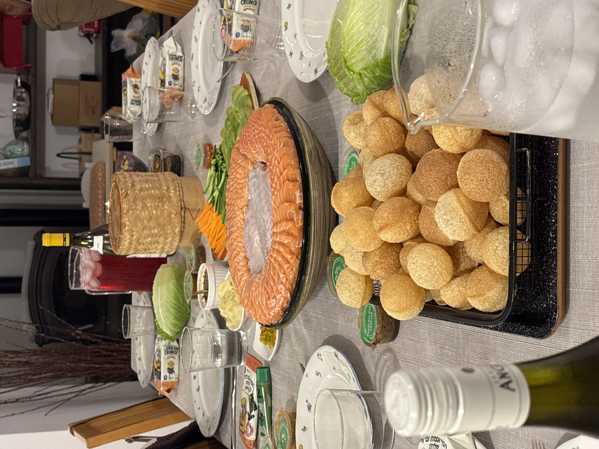 Elaborate salmon dinner prepared in Rishpon, Israel