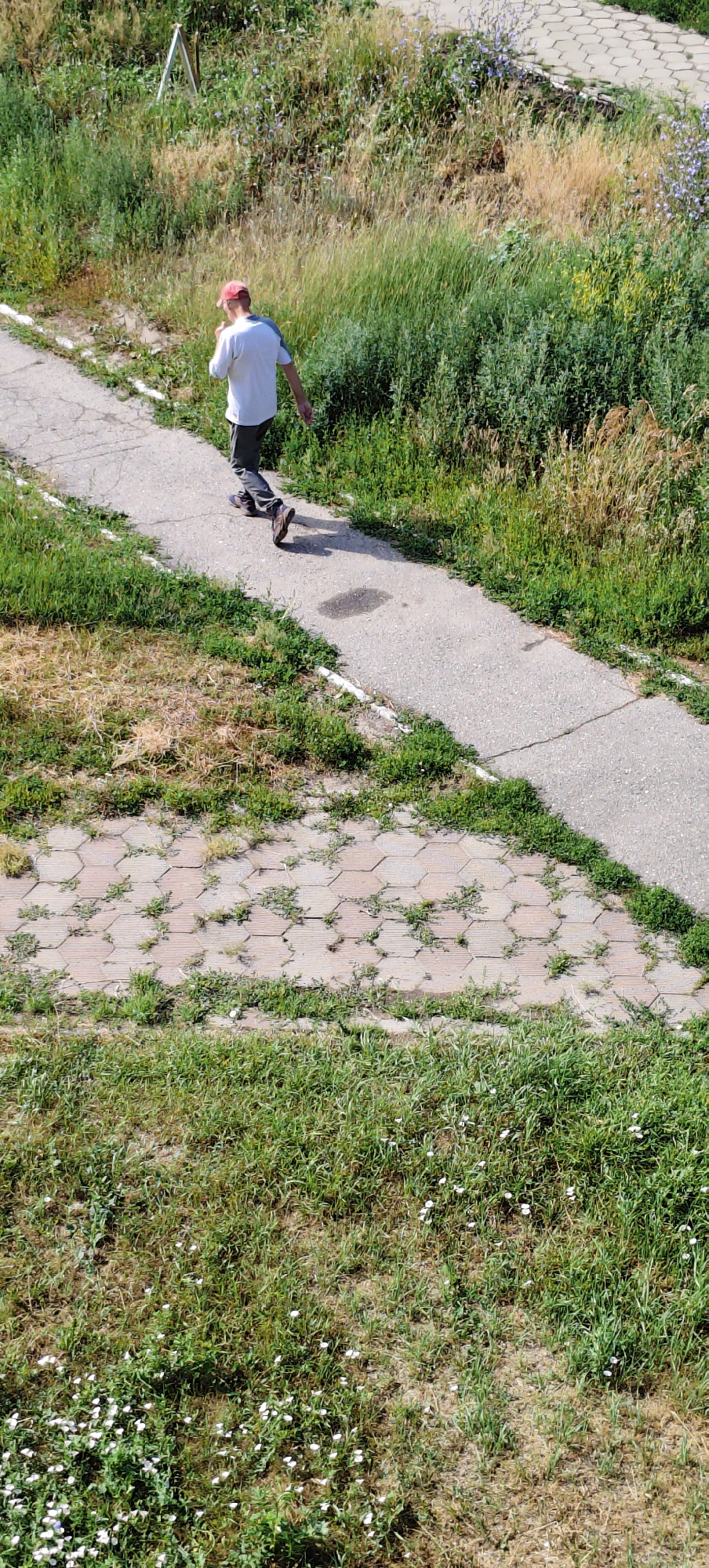 Foot traffic and everyday movement through a worn urban space