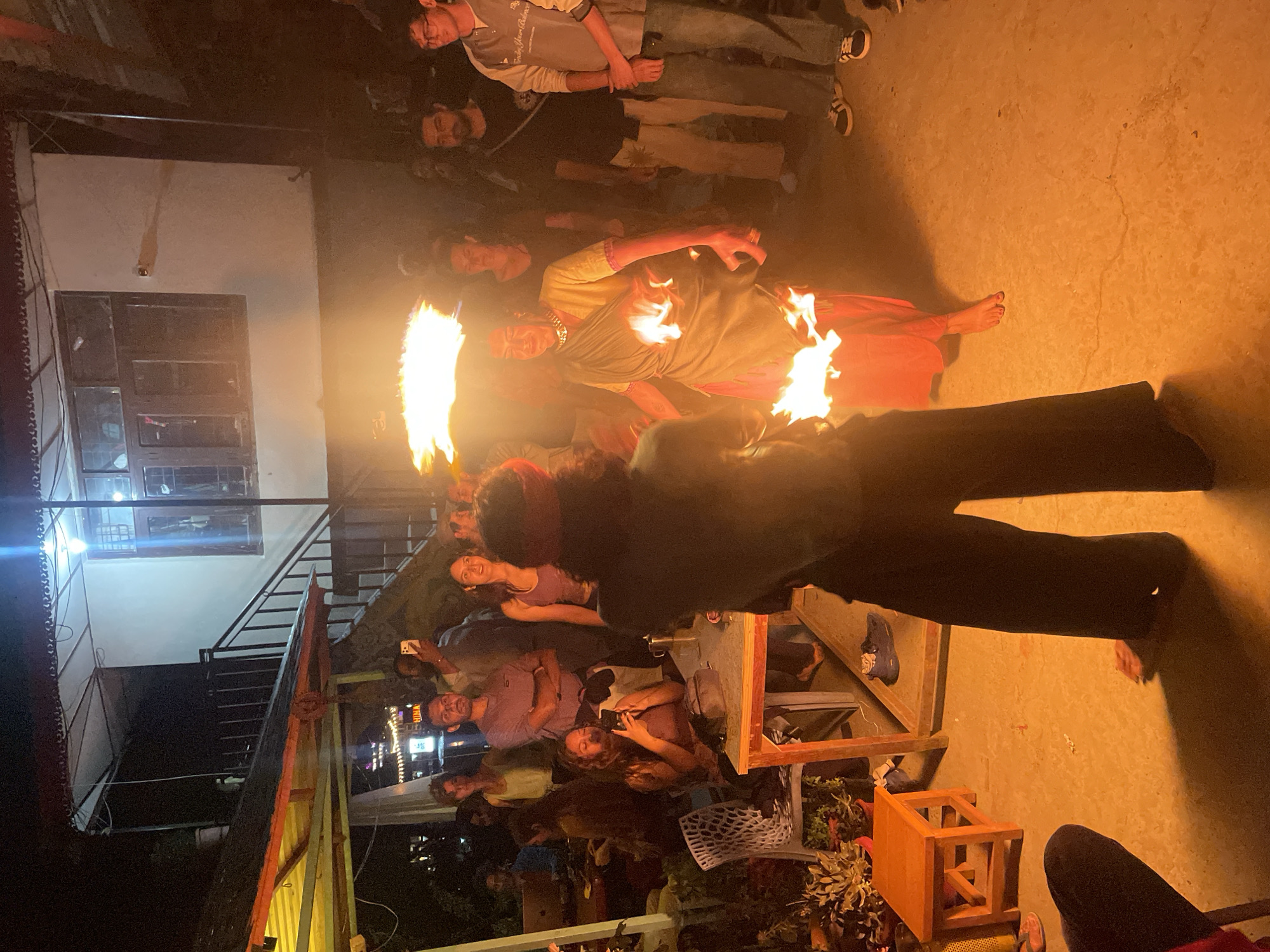 Fire performers and musicians entertain crowds in Haini, India