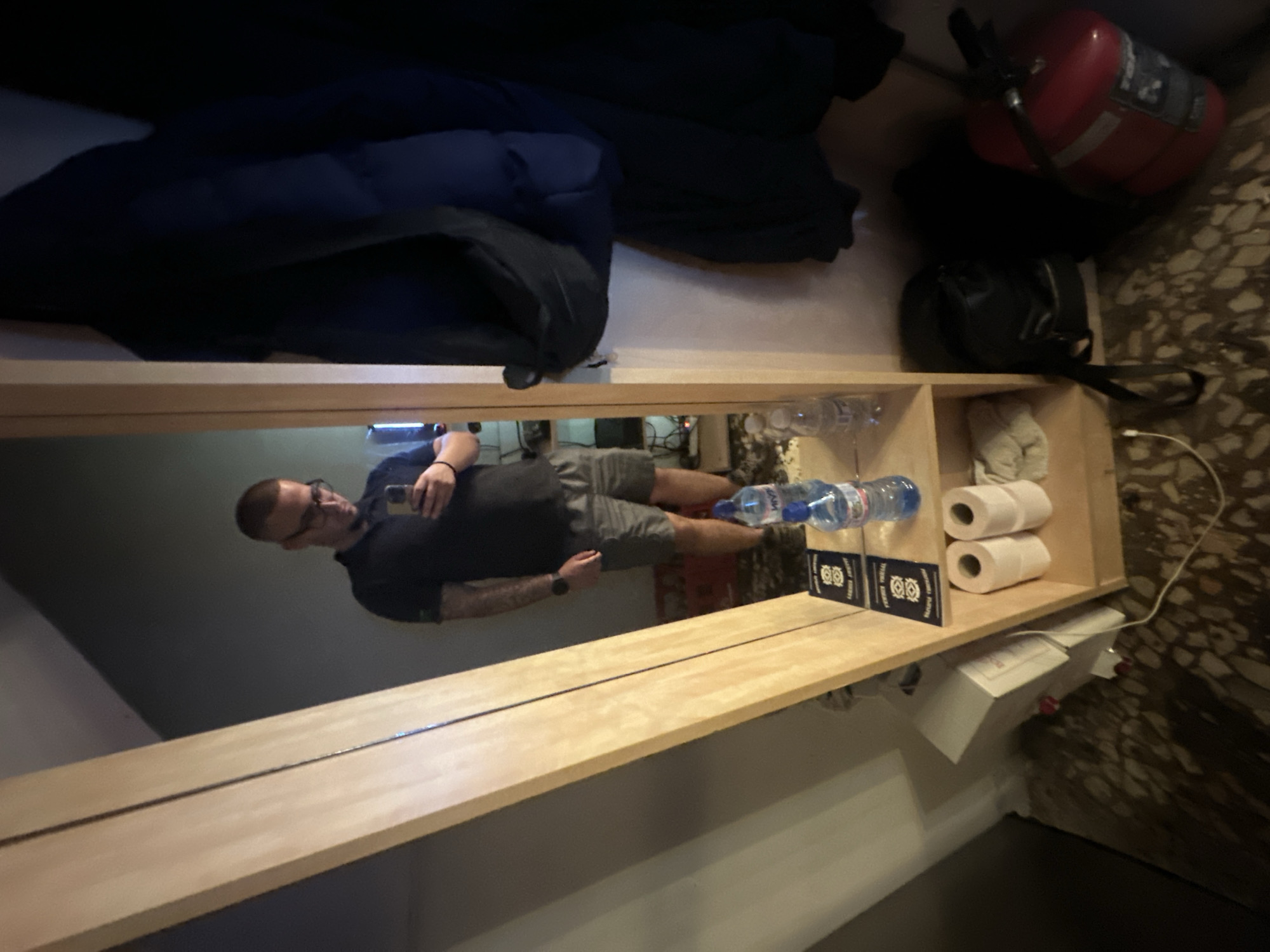 Man documents indoor visit with selfies in Lom, Bulgaria