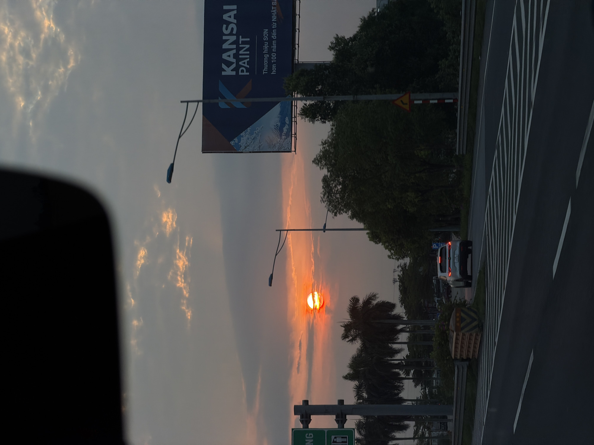Sunset observed from vehicle in Hải Phòng, Vietnam