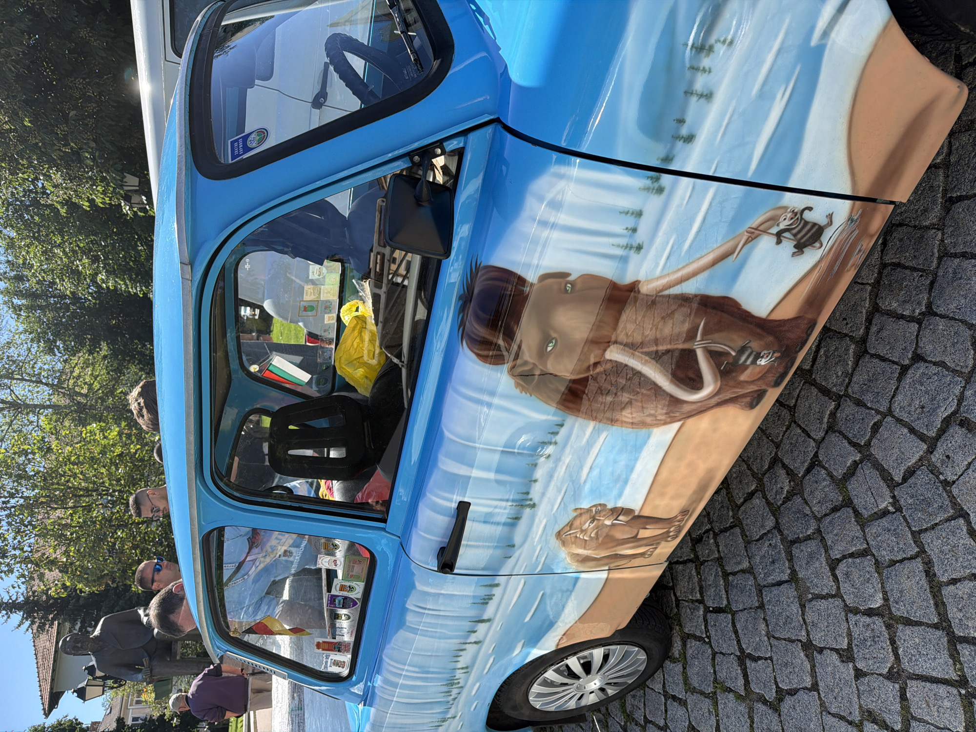 Ice Age-themed car spotted on cobblestone street in Bulgaria