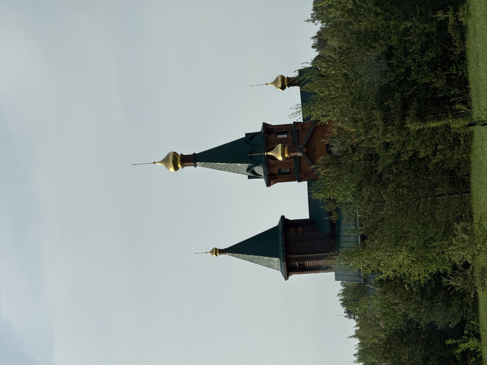 Orthodox church with golden domes observed in Kstovo, Russia