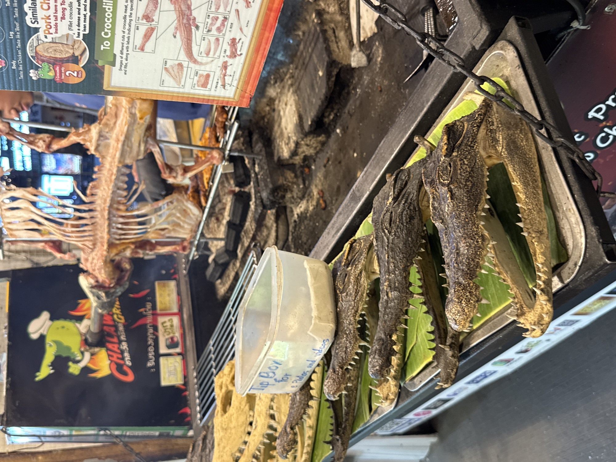 Crocodile street food stalls and night scenes near Pattaya Bazaar