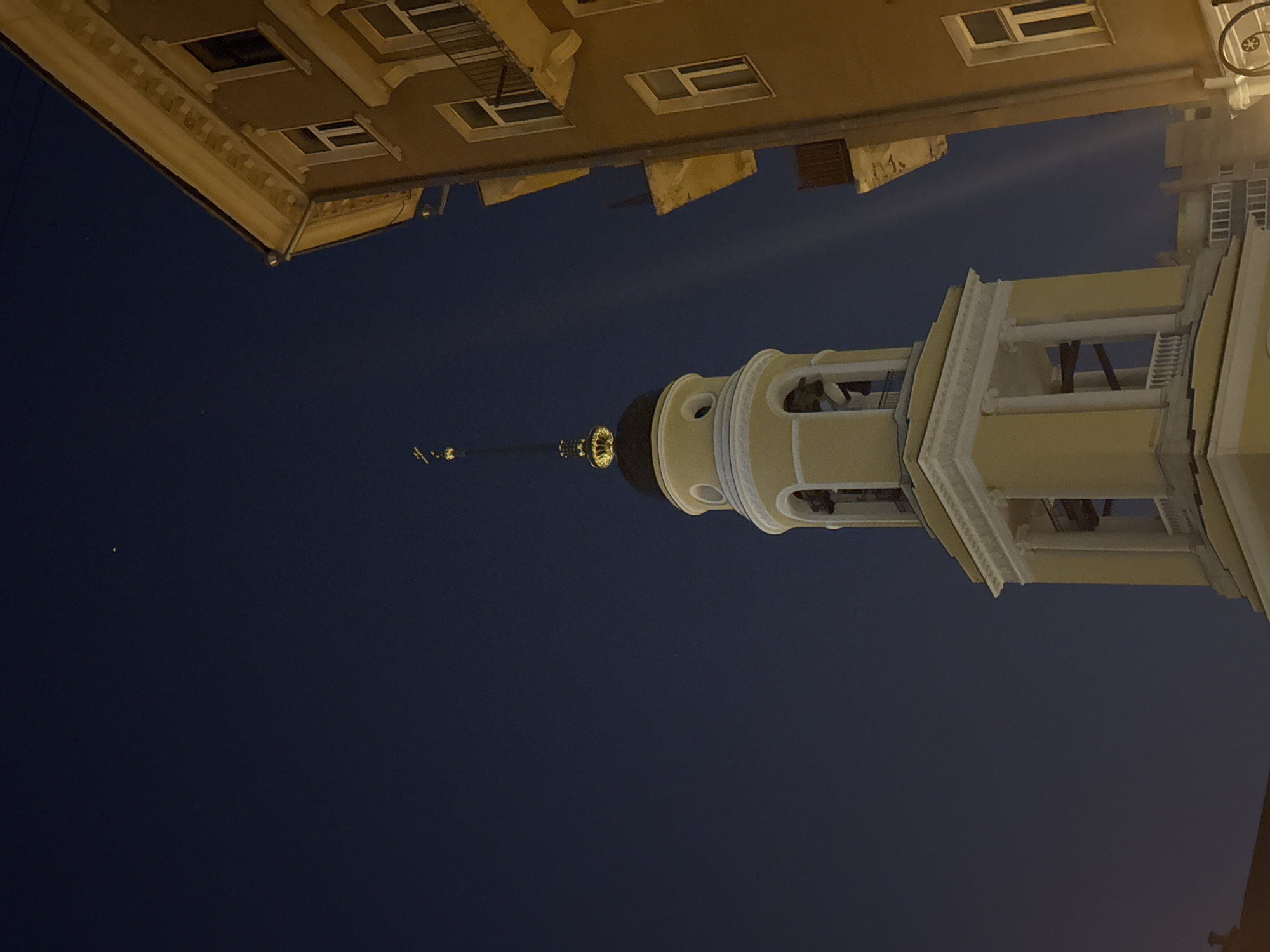 Historic Moscow bell tower photographed at night