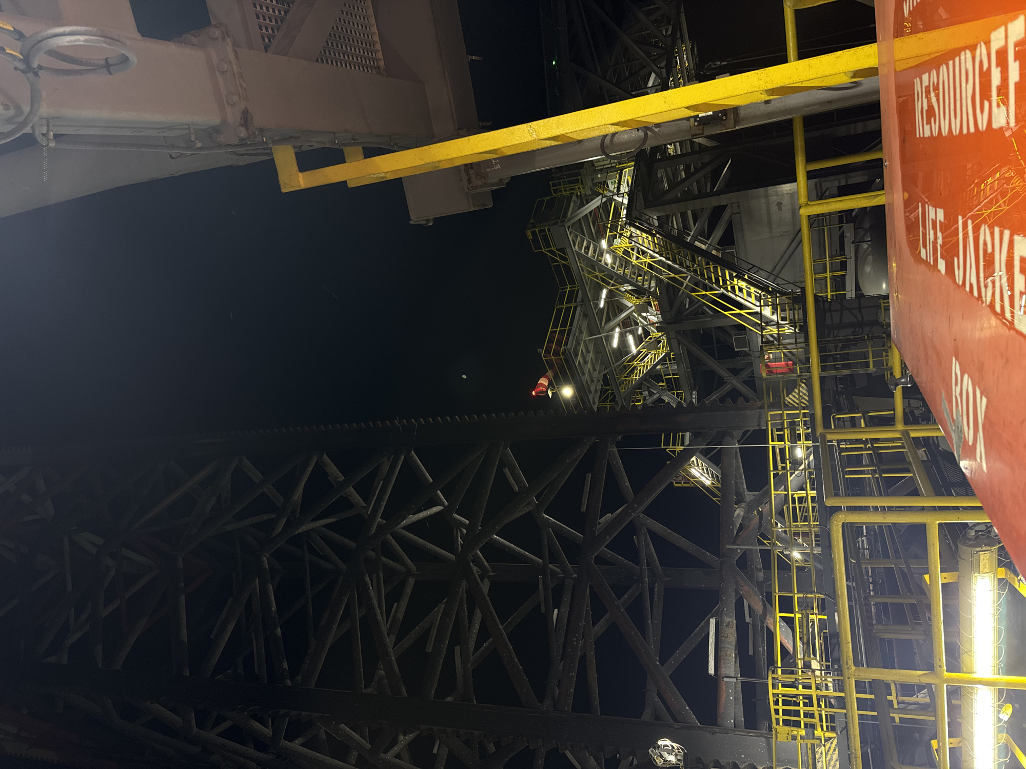 Industrial structure photographed illuminated at night in Italy