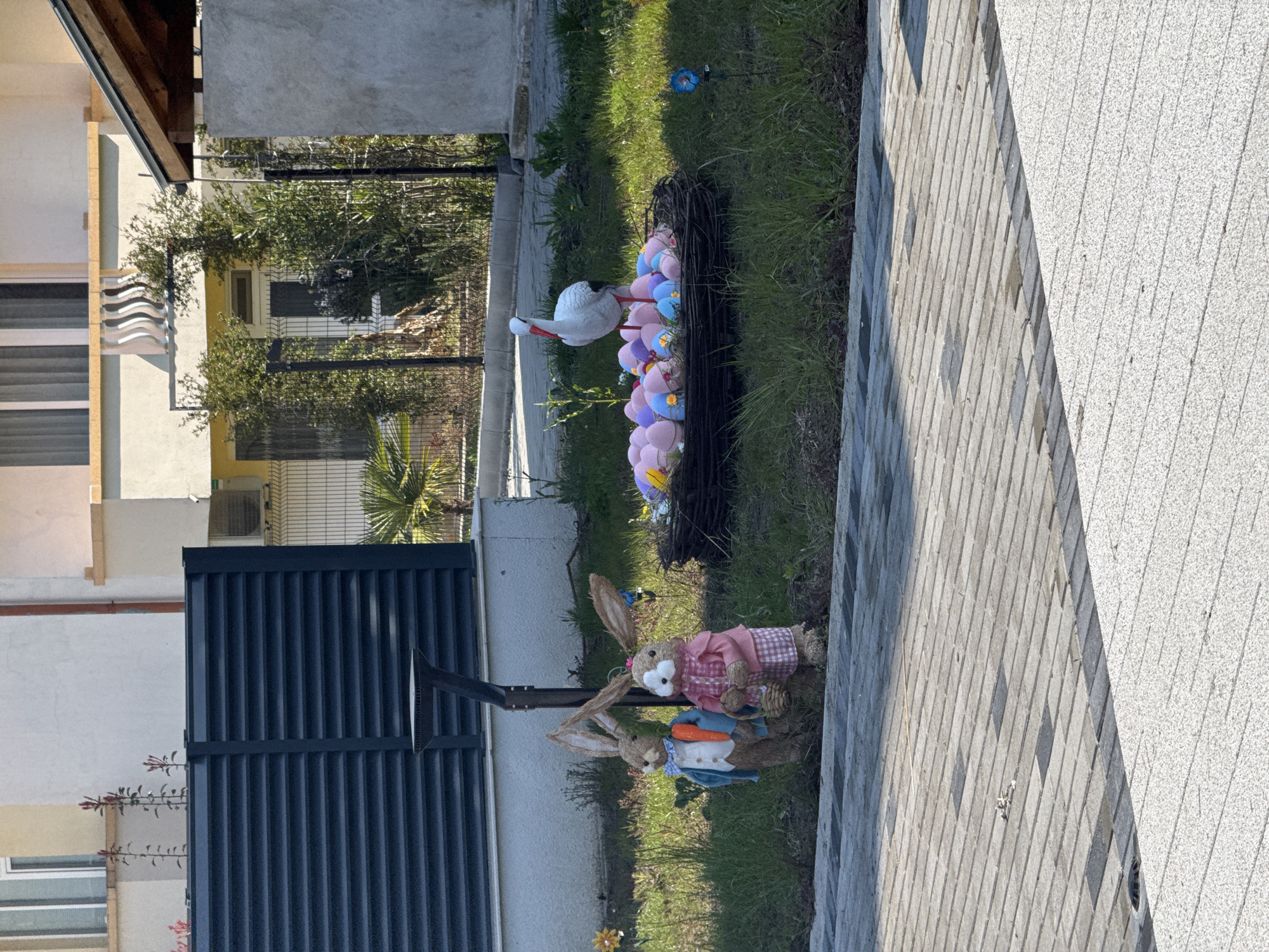 Easter rabbit decorations spotted in Primorsko, Bulgaria garden