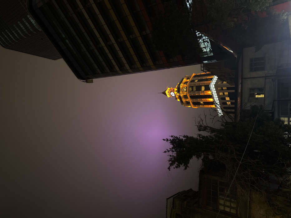 Nighttime documentation of illuminated hotels and landmarks in Batumi