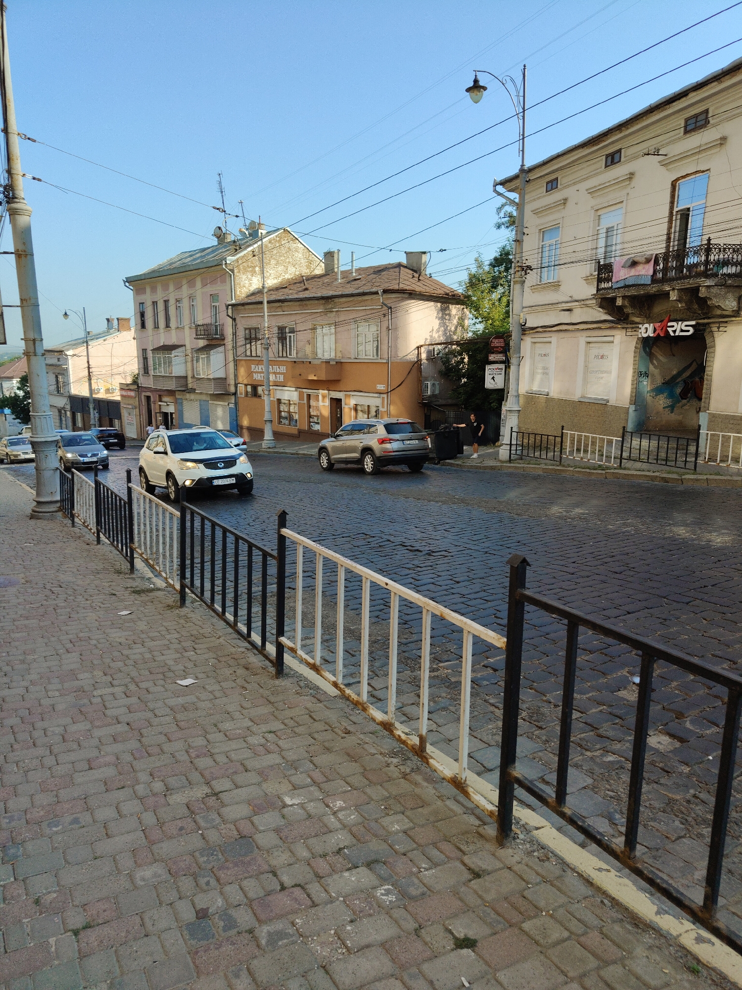 Quiet cobblestone streets of Chernivtsi on a sunny morning