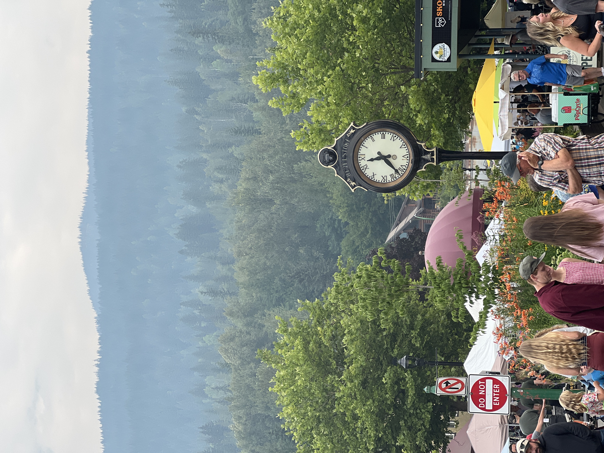 Revelstoke summer farmers market, stalls full and streets busy